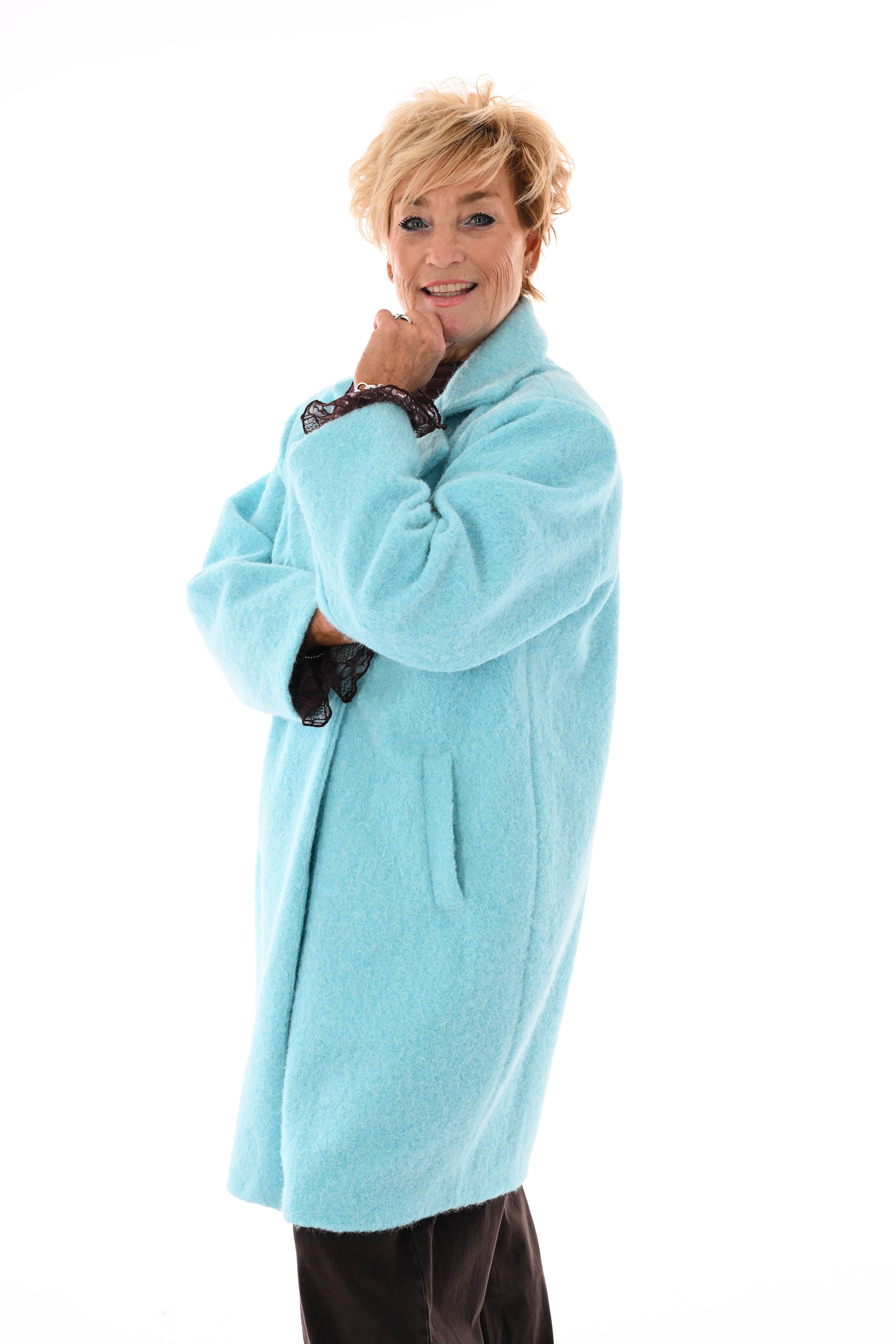 Lange wavy boucle blazer aqua