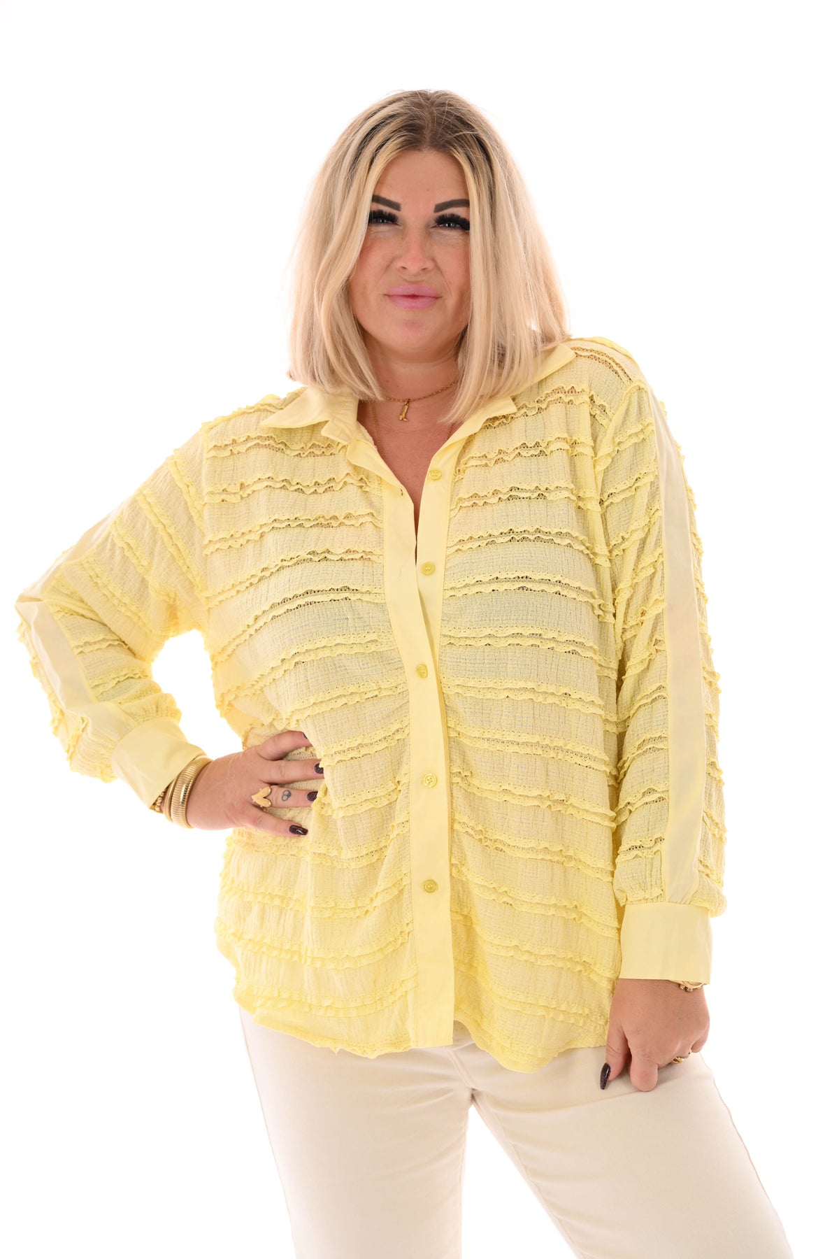 Blouse ruffles lichtgeel