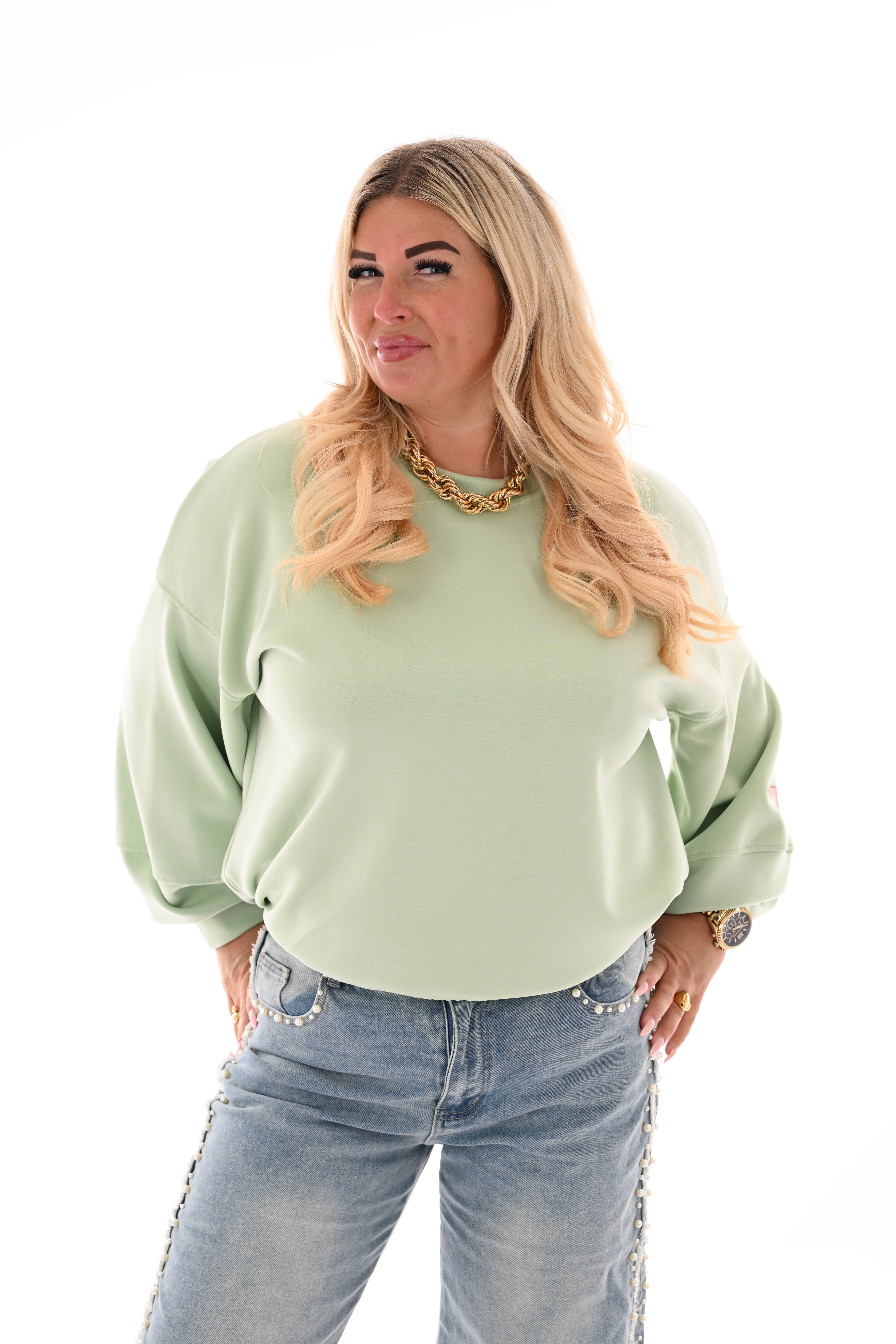 Sweater le marais applicatie pistache