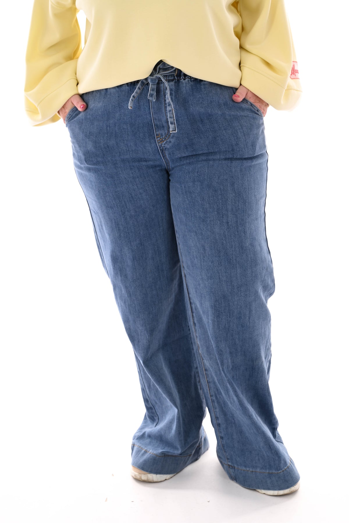 Monday elastieken taille jeans middenblauw