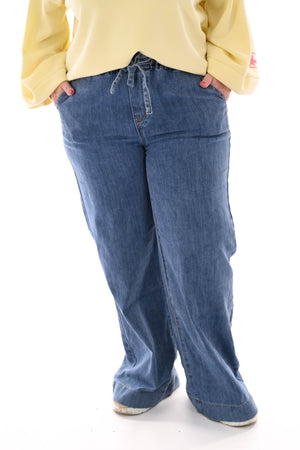 Monday elastieken taille jeans middenblauw