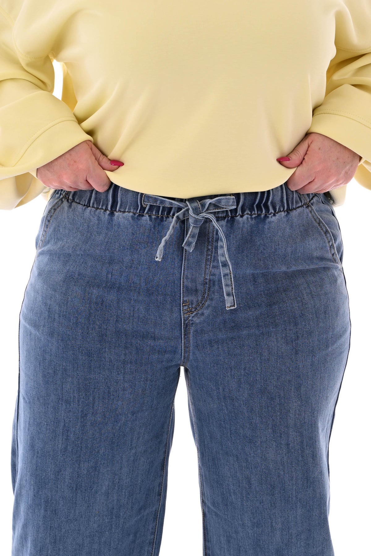 Monday elastieken taille jeans middenblauw