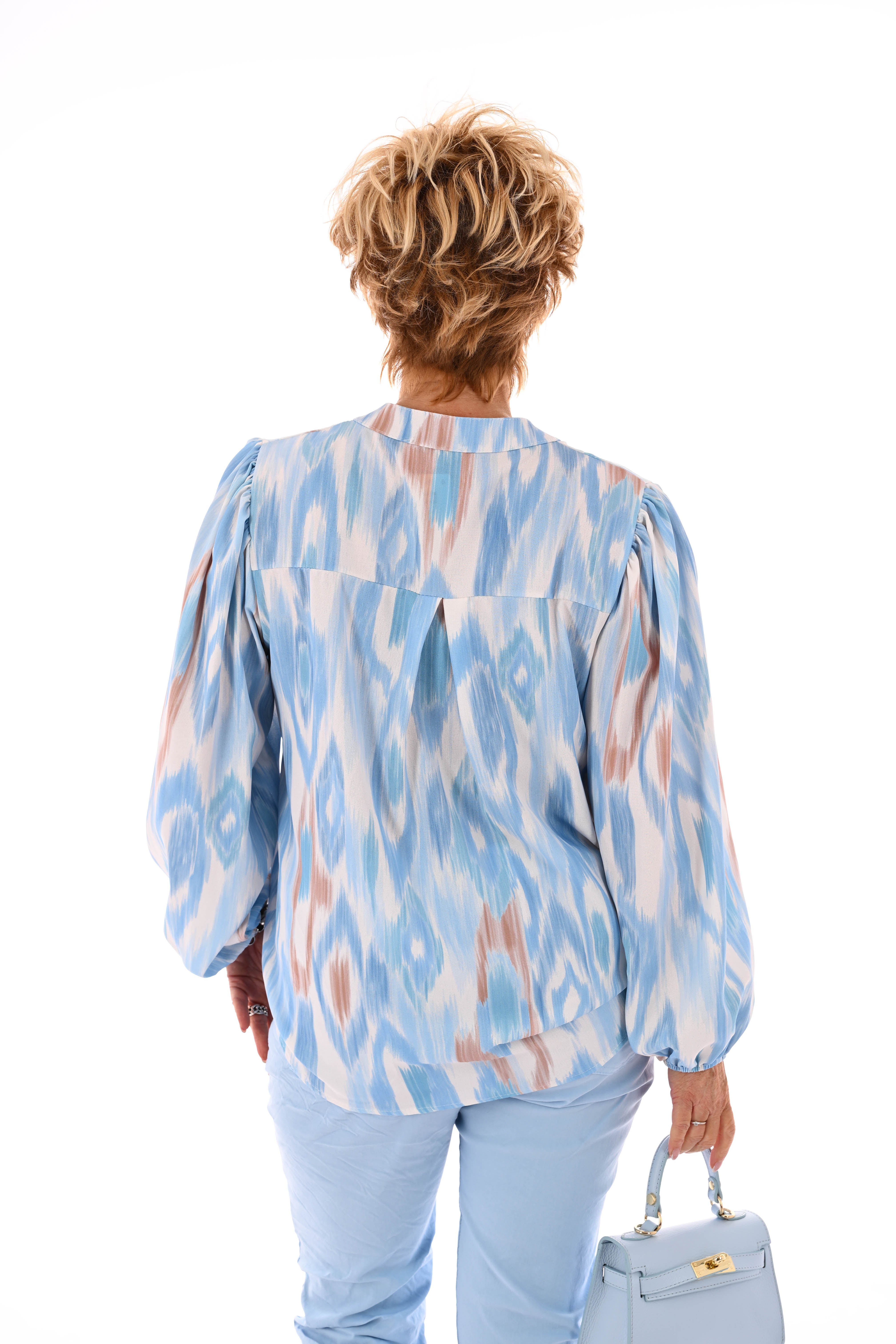 Top lange mouwen v-hals vegen lichtblauw