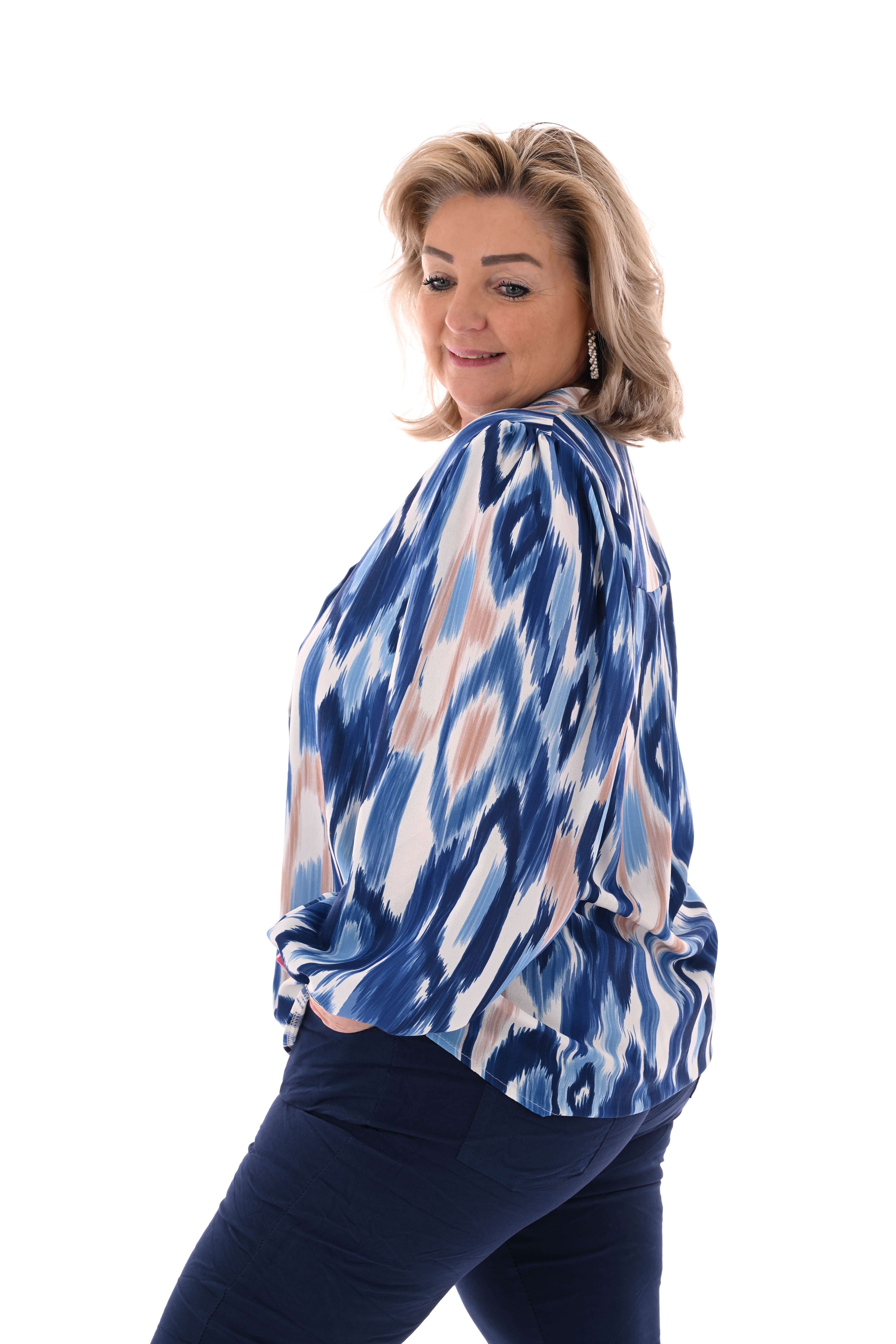 Top lange mouwen v-hals vegen marineblauw