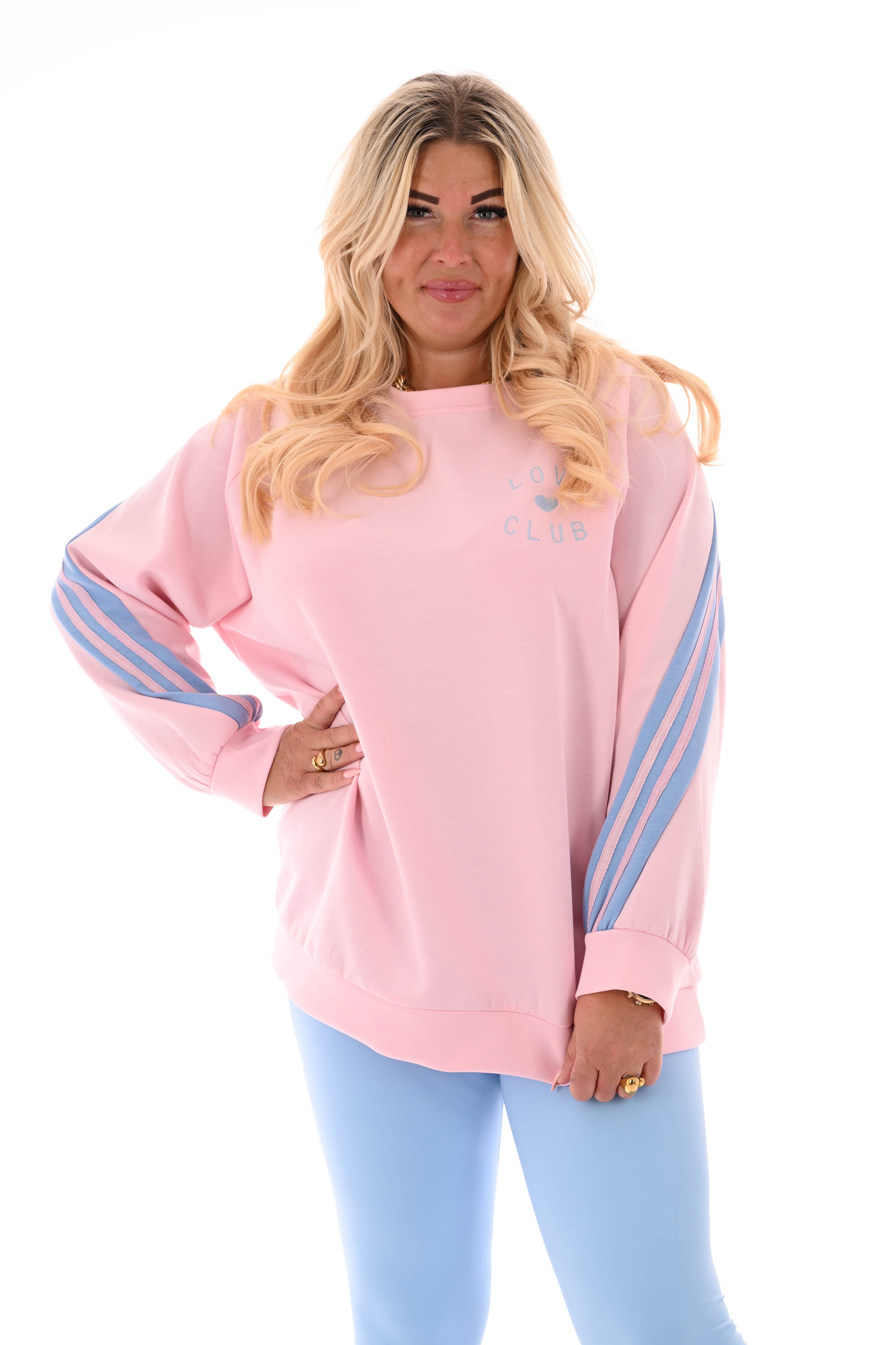 Sweater love club met bies lichtroze