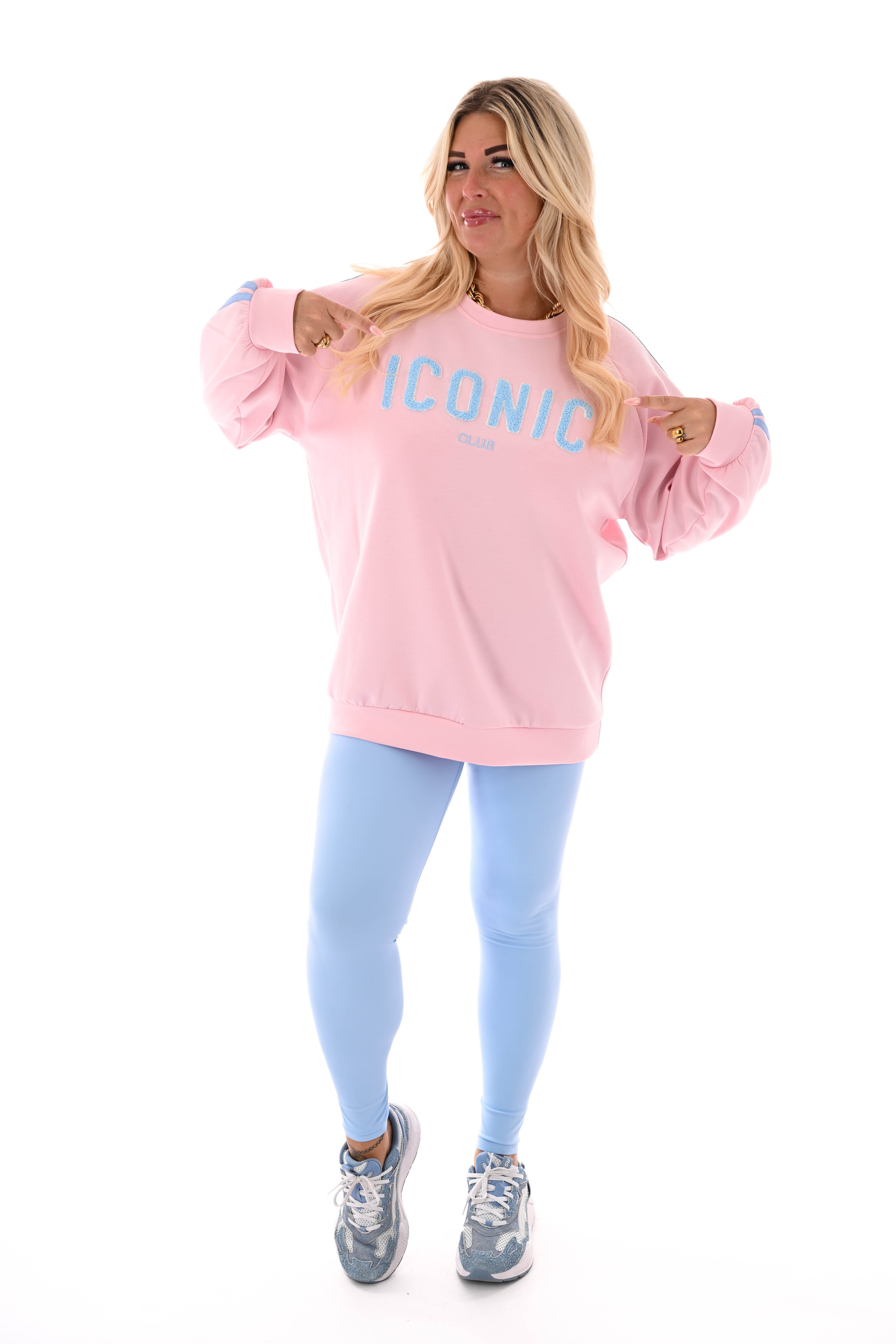 Sweater Iconic met bies lichtroze