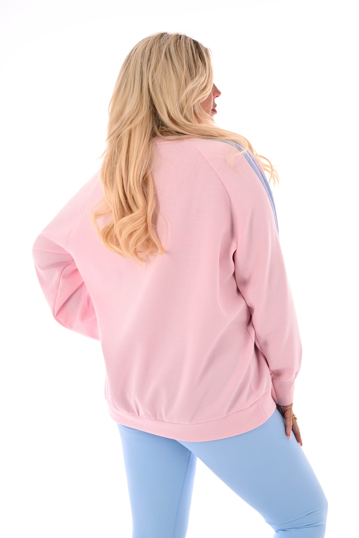 Sweater Iconic met bies lichtroze