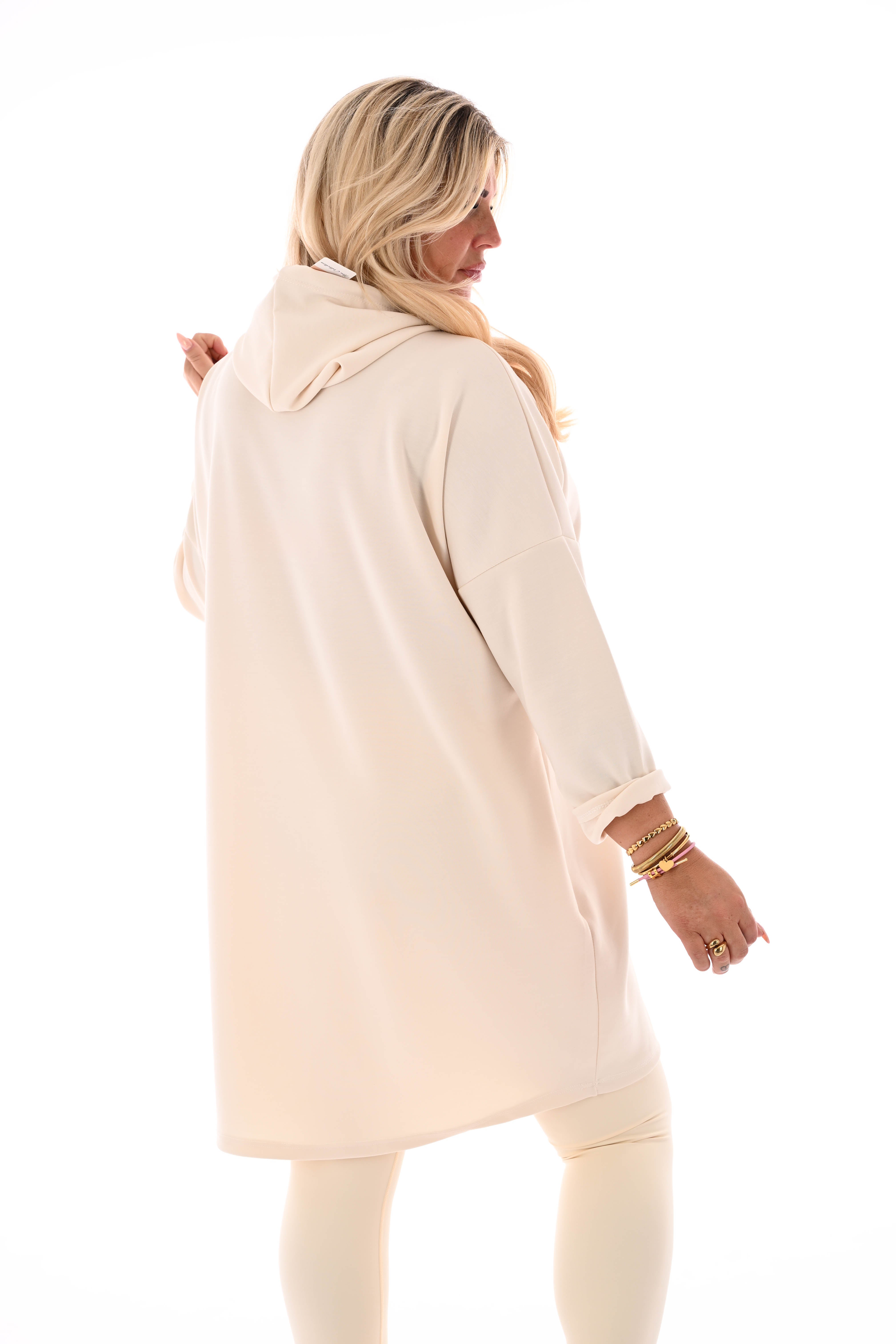 Lange sweater met capuchon creme