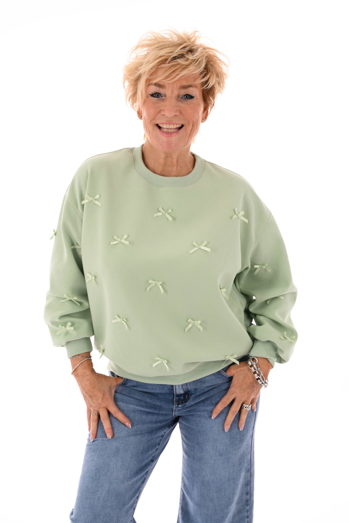 Sweater strikjes pistache