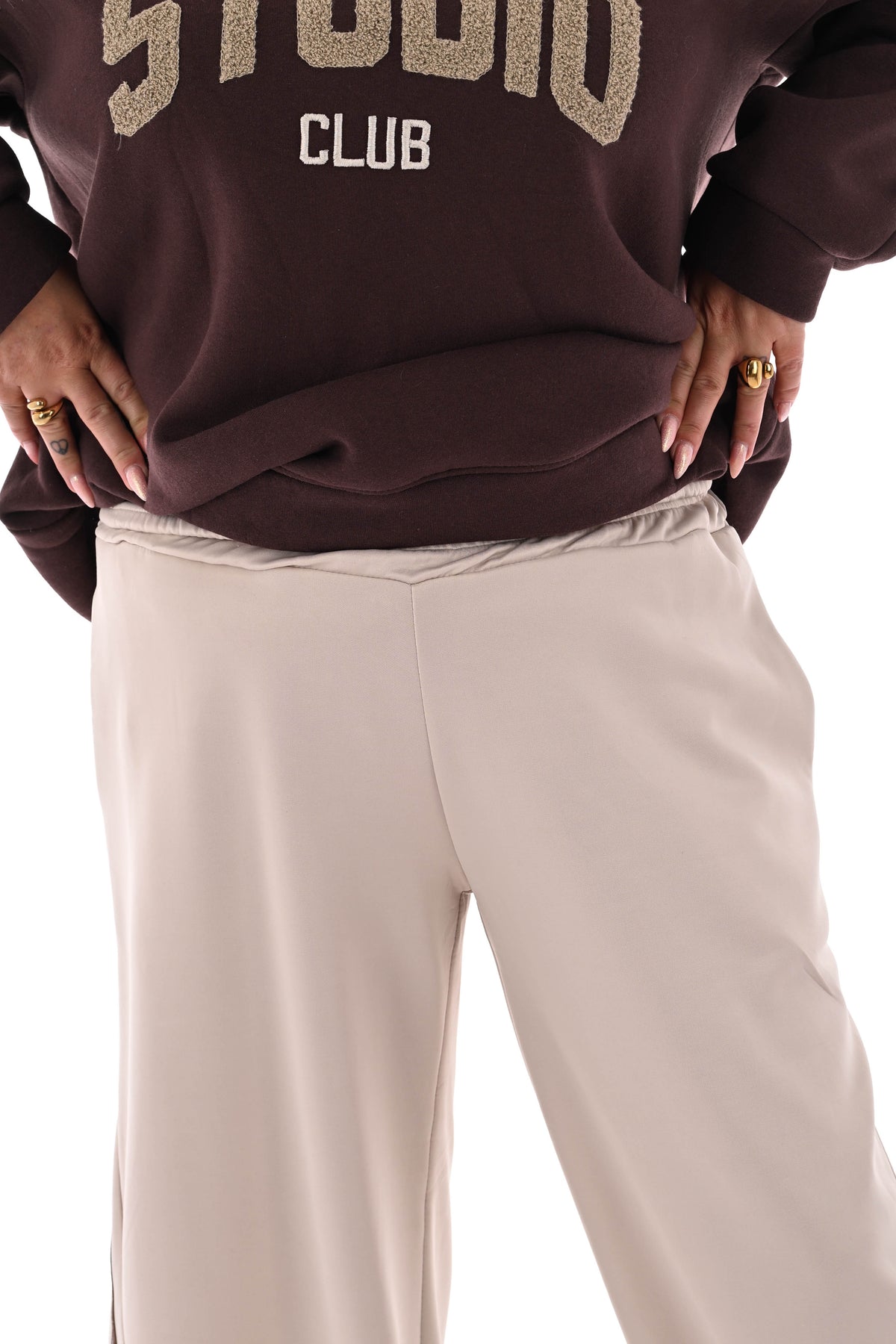 Joggingsbroek balloon met bies beige