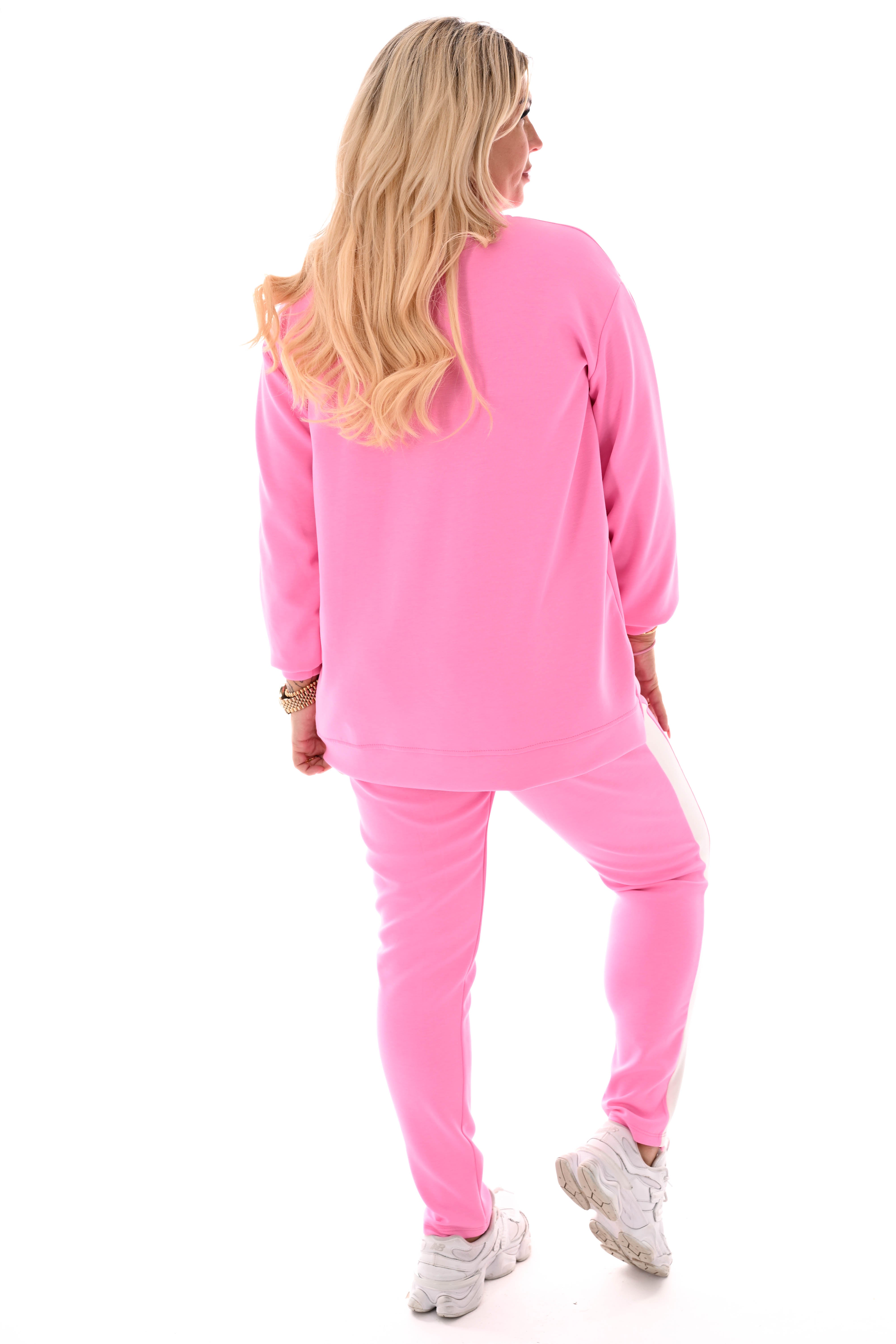 Tweedelig pak brede bies roze