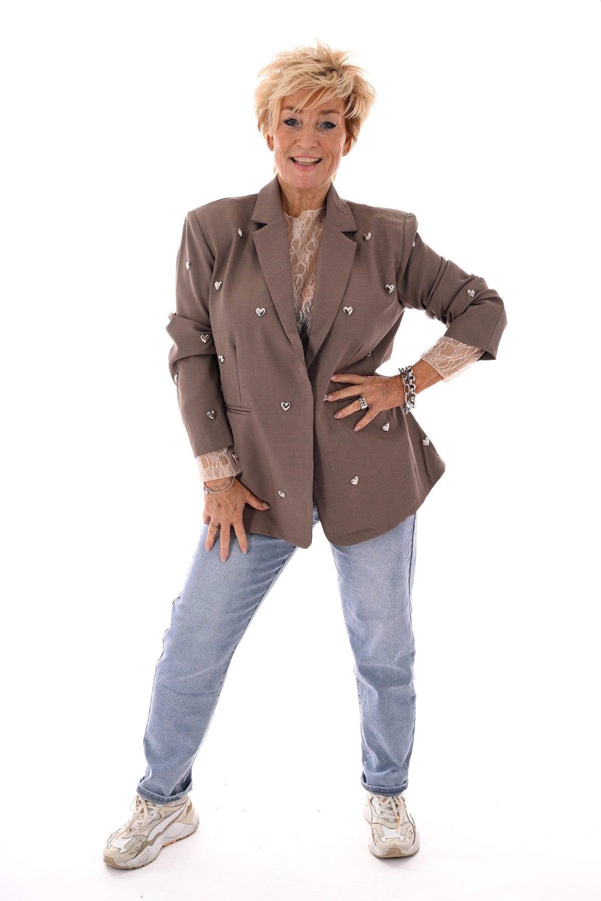 Blazer met hartjes taupe