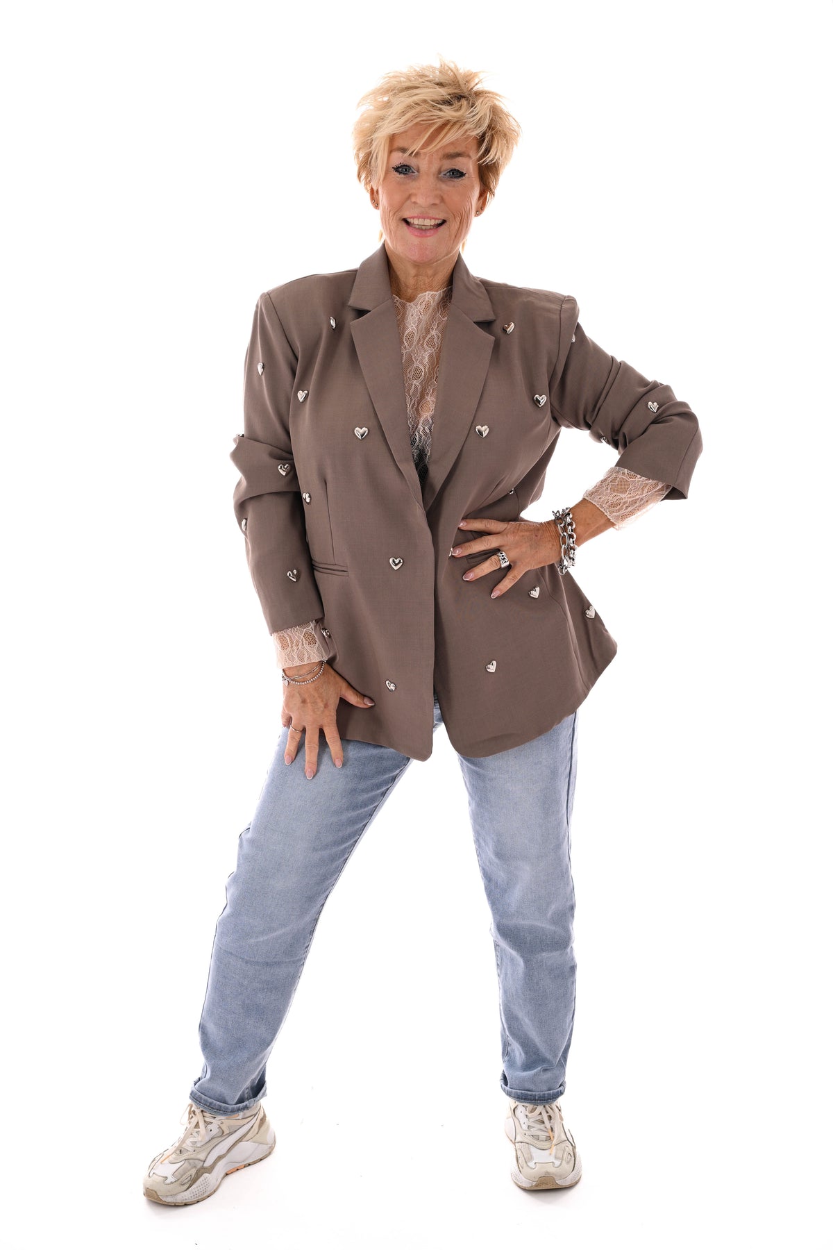 Blazer met hartjes taupe