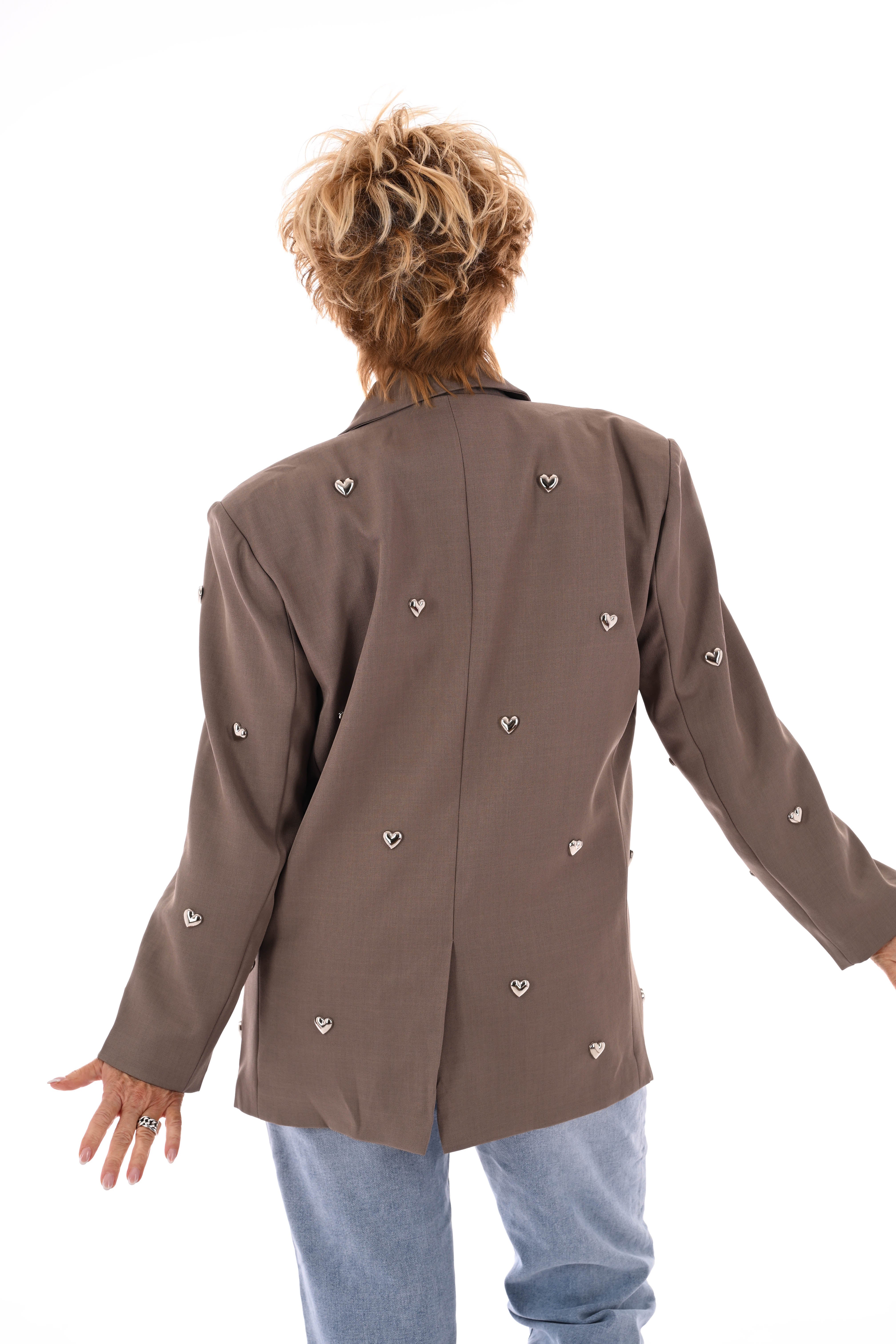 Blazer met hartjes taupe