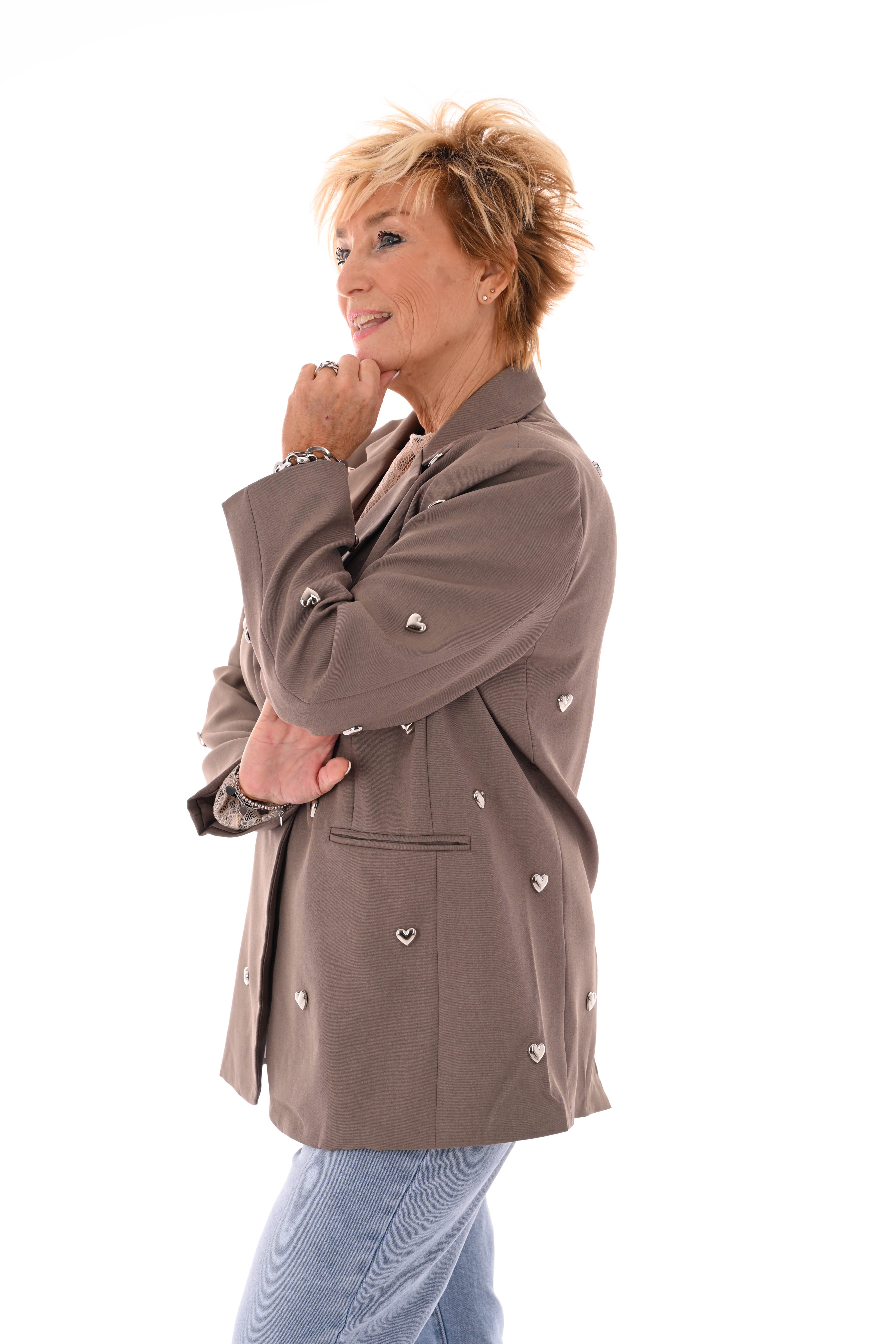 Blazer met hartjes taupe