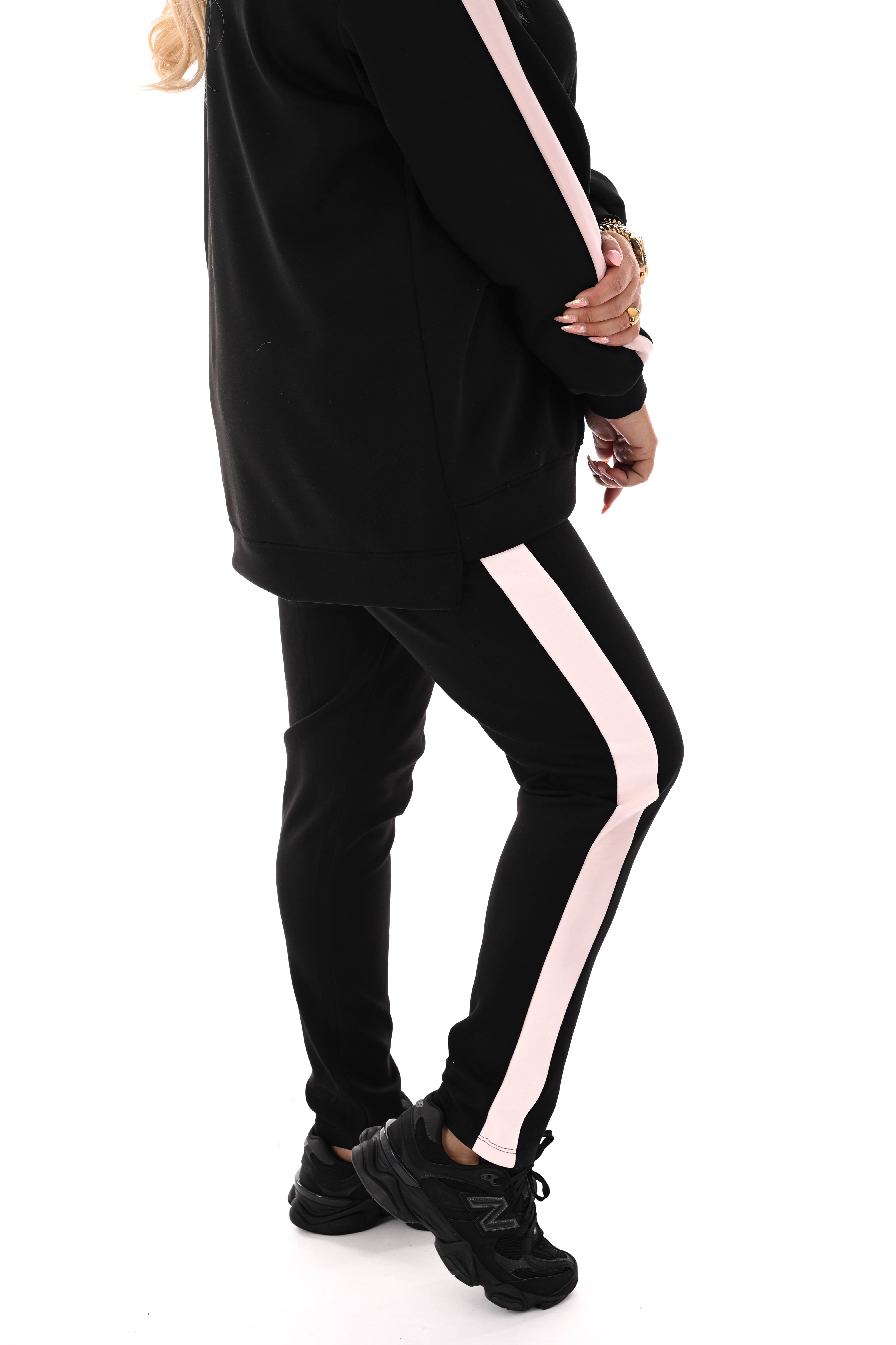 Tweedelig pak brede bies zwart