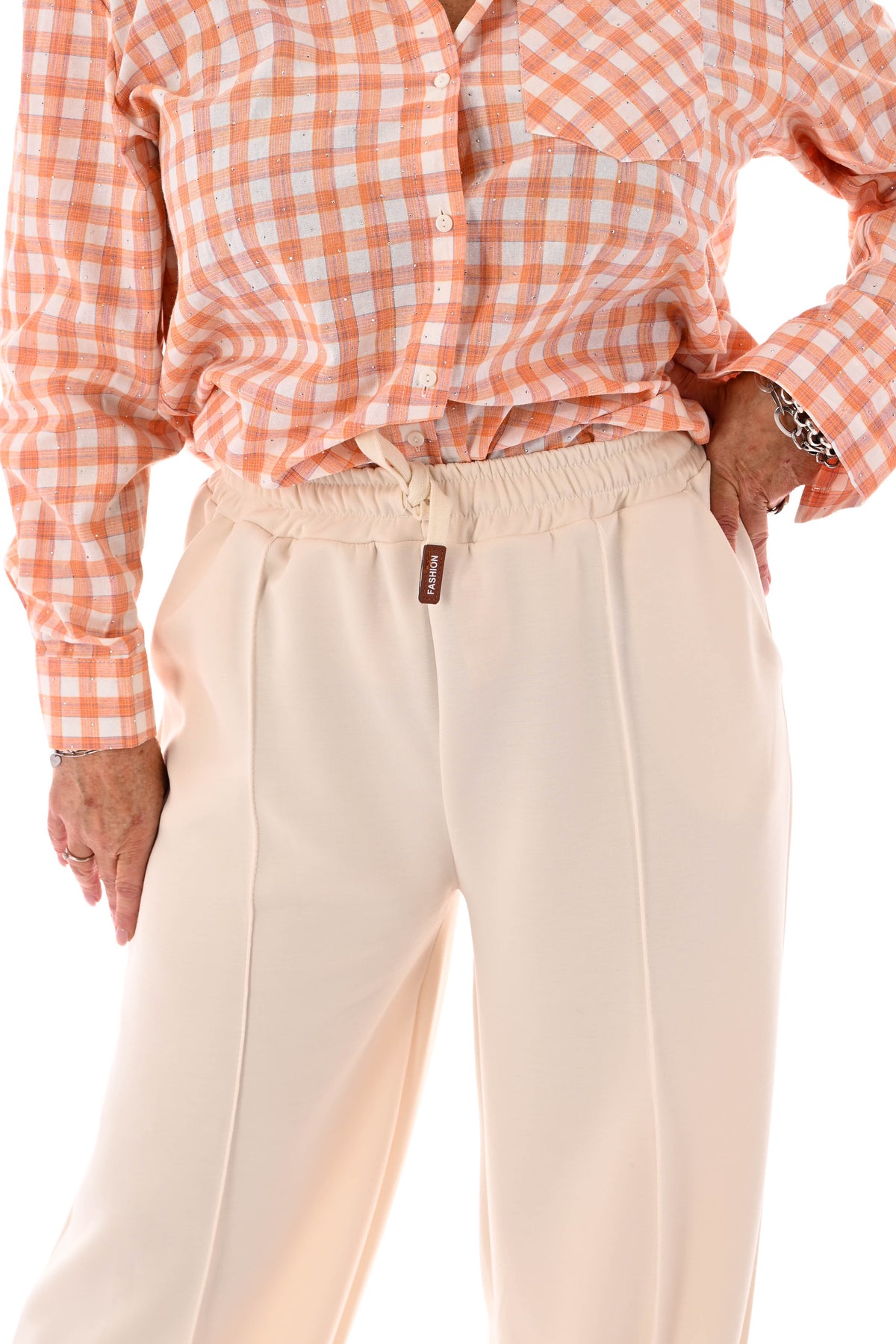 Wijde joggingsbroek met naad uni creme