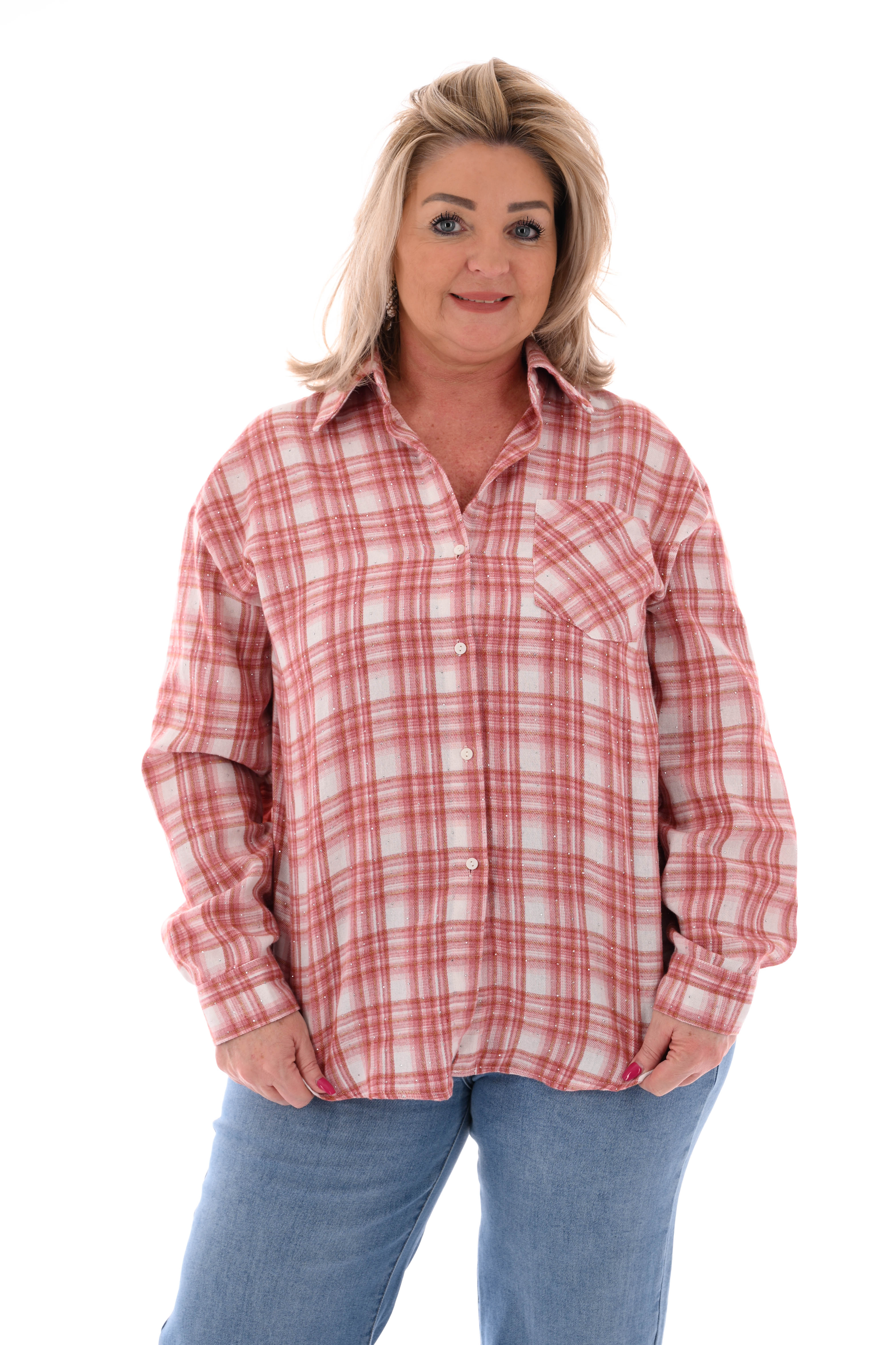 Blouse strass houthakkers roze