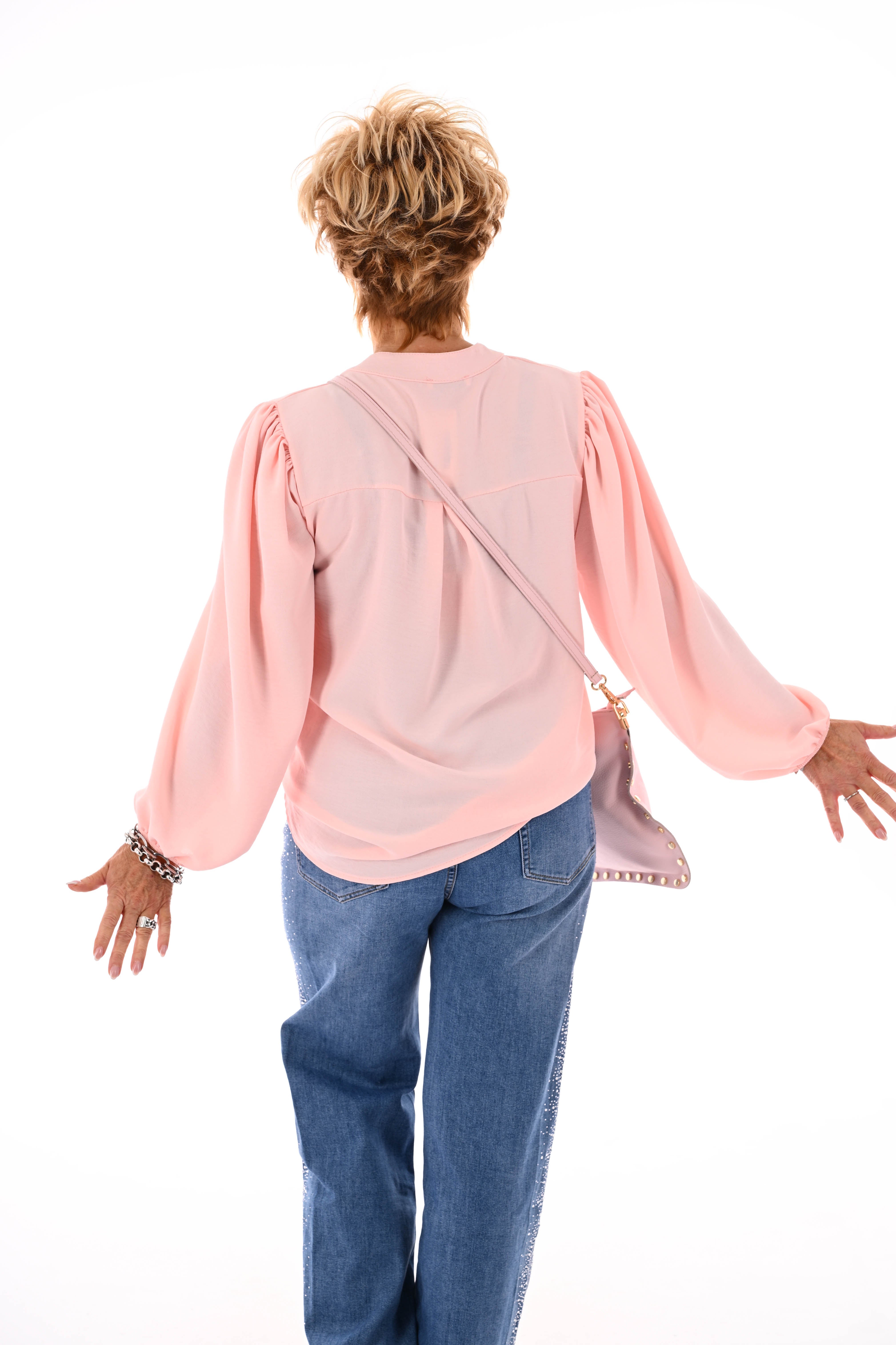 Top lange mouwen v-hals uni lichtroze