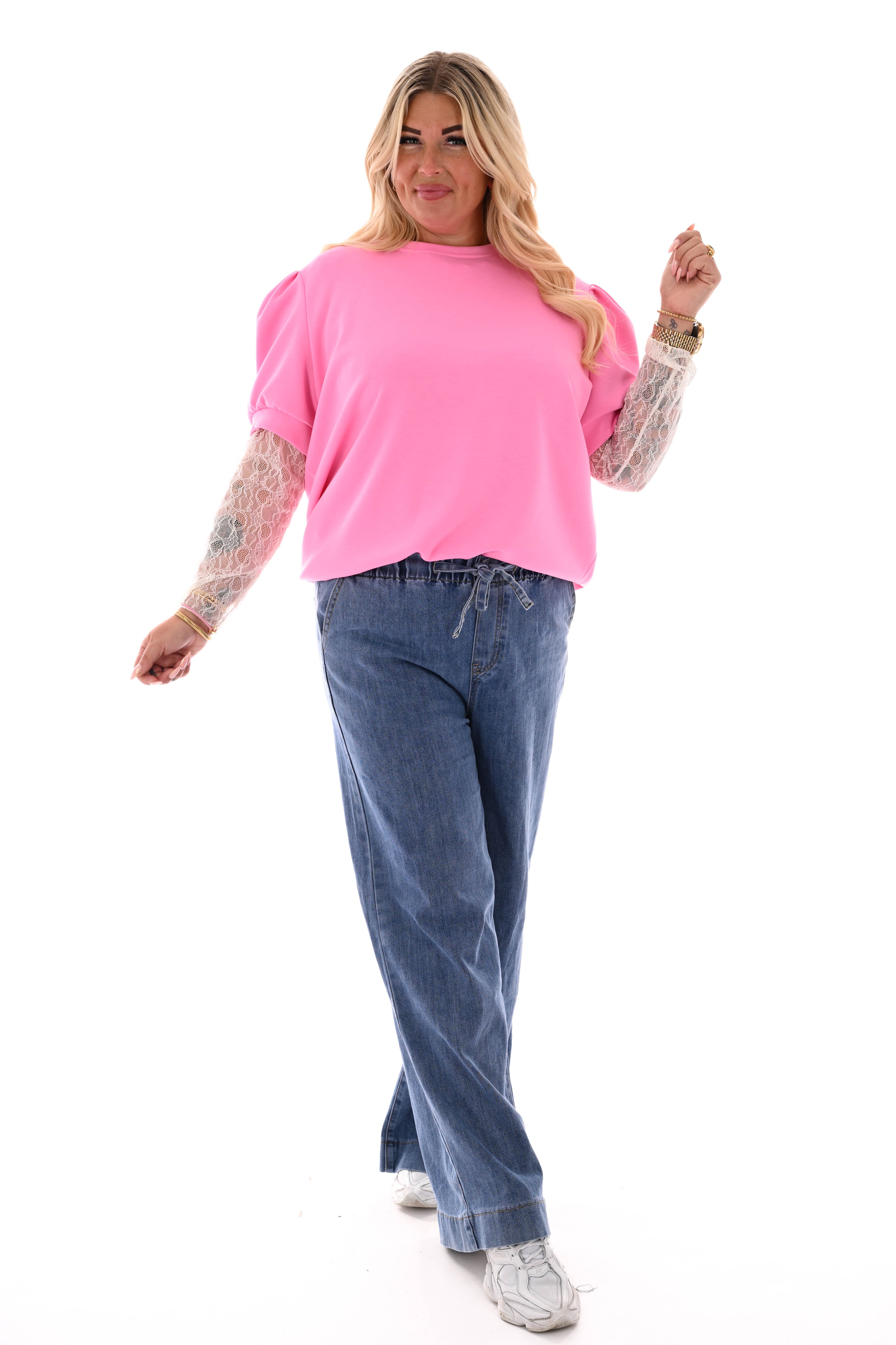 Sweater korte pofmouwen roze