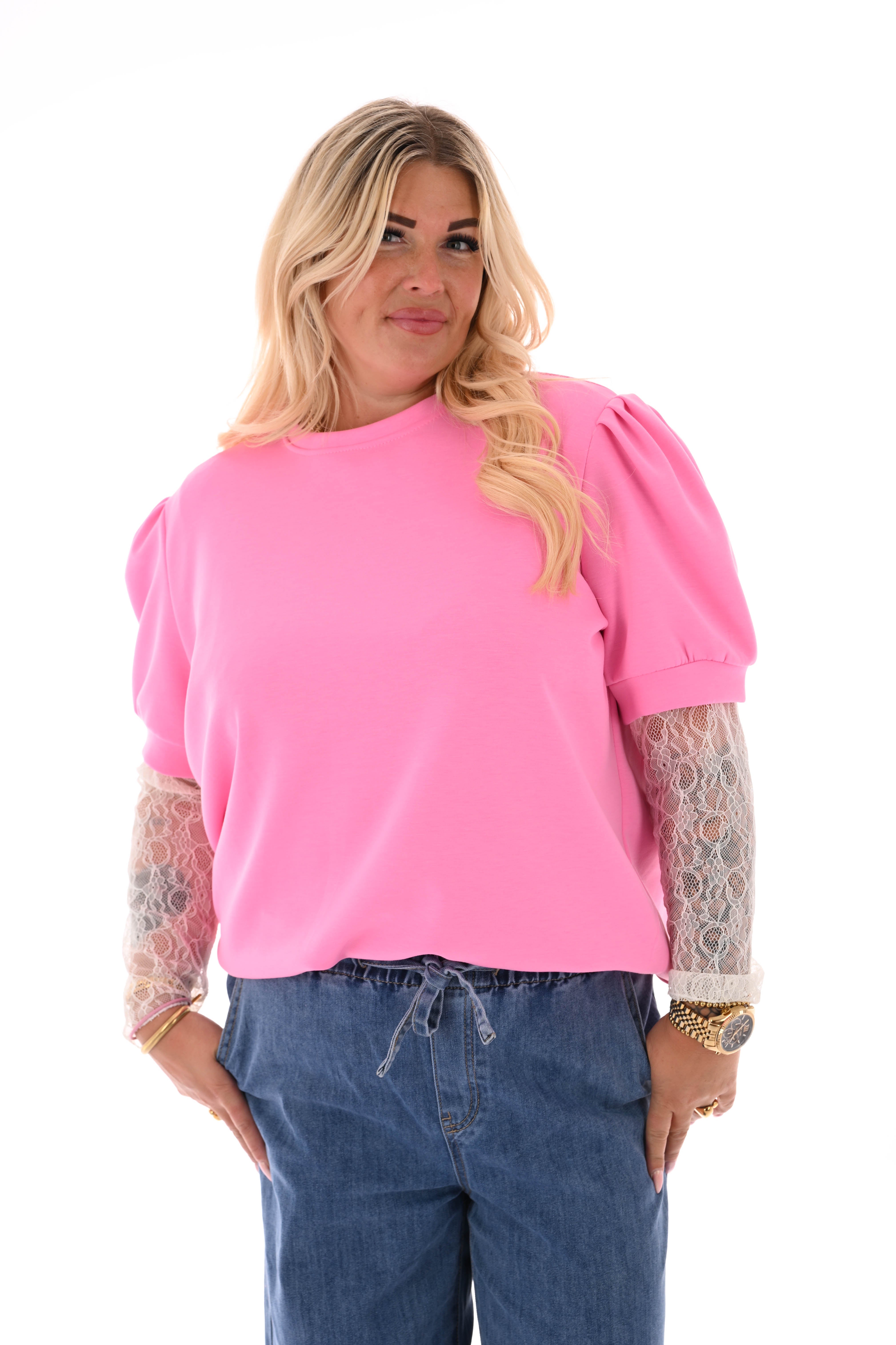 Sweater korte pofmouwen roze