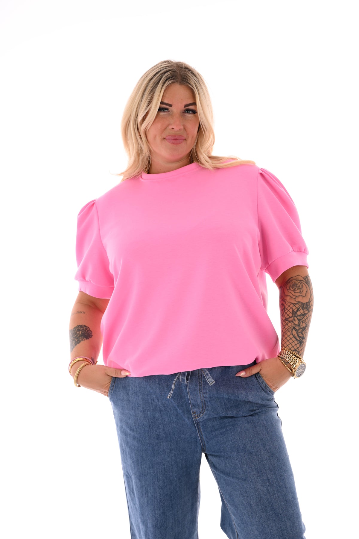 Sweater korte pofmouwen roze
