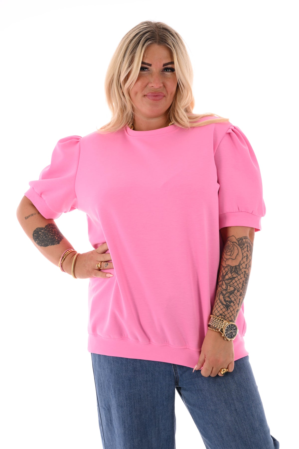 Sweater korte pofmouwen roze