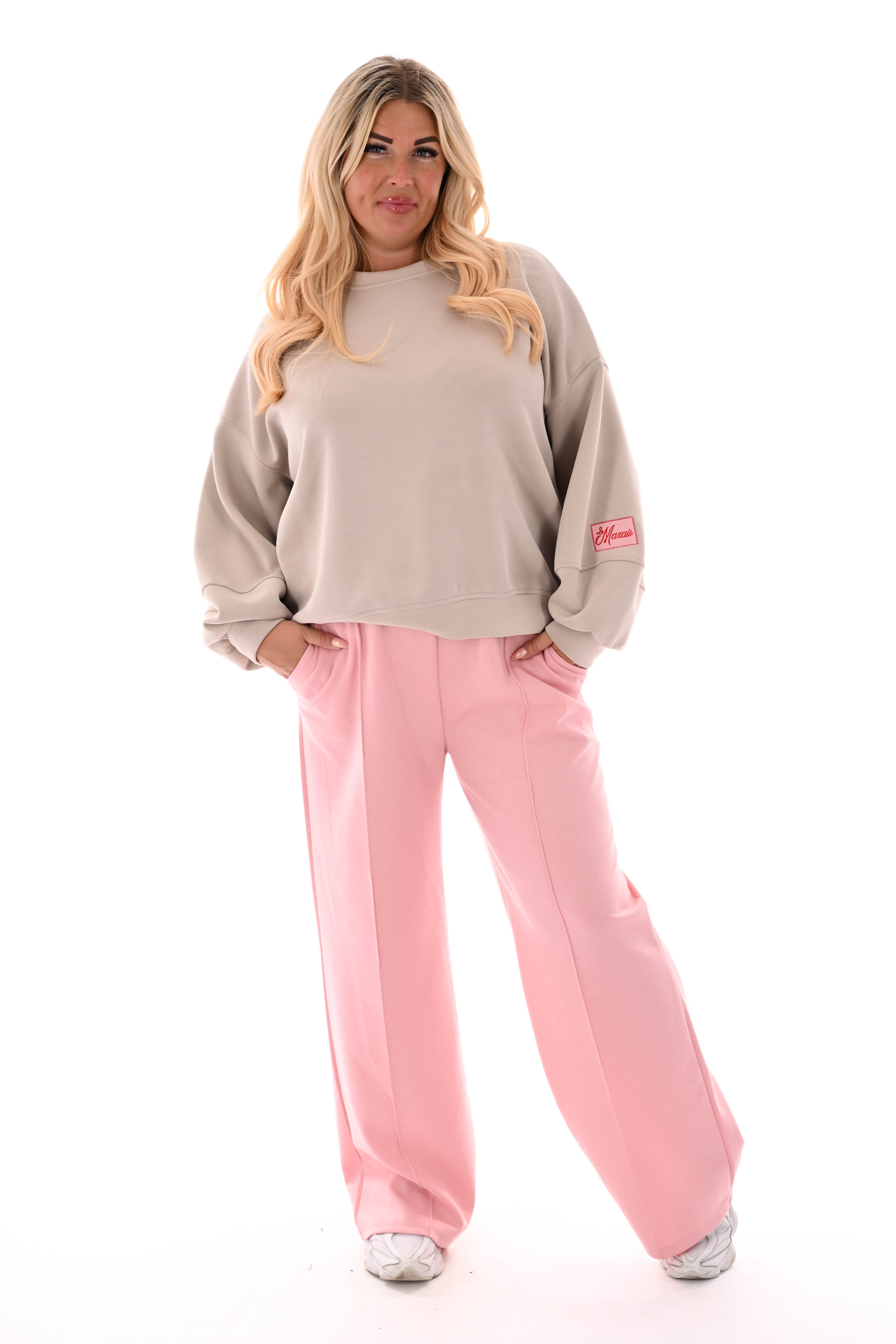 Wijde joggingsbroek met naad uni oudroze