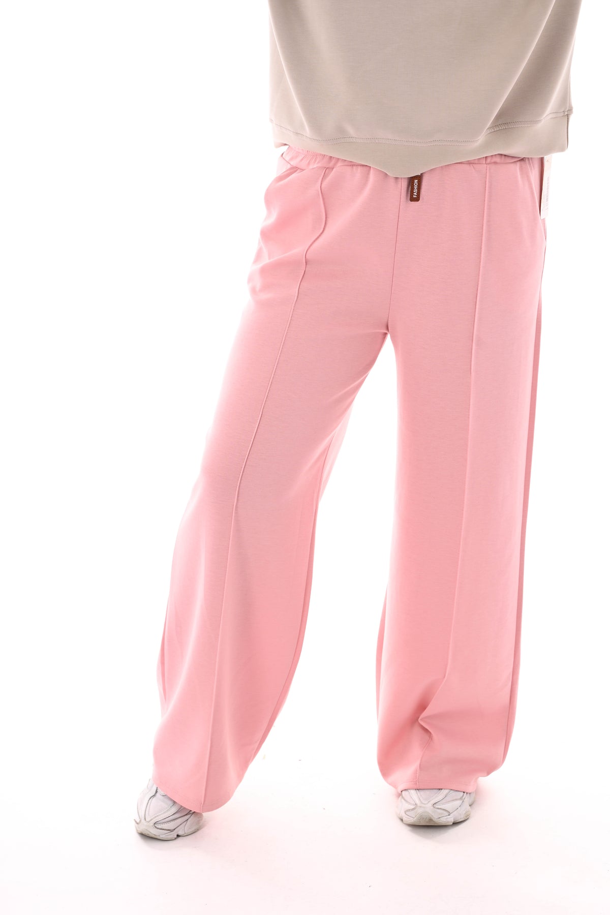 Wijde joggingsbroek met naad uni oudroze