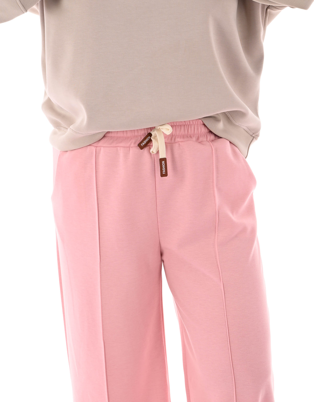 Wijde joggingsbroek met naad uni oudroze