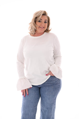 Top lange trompetmouwen roomwit