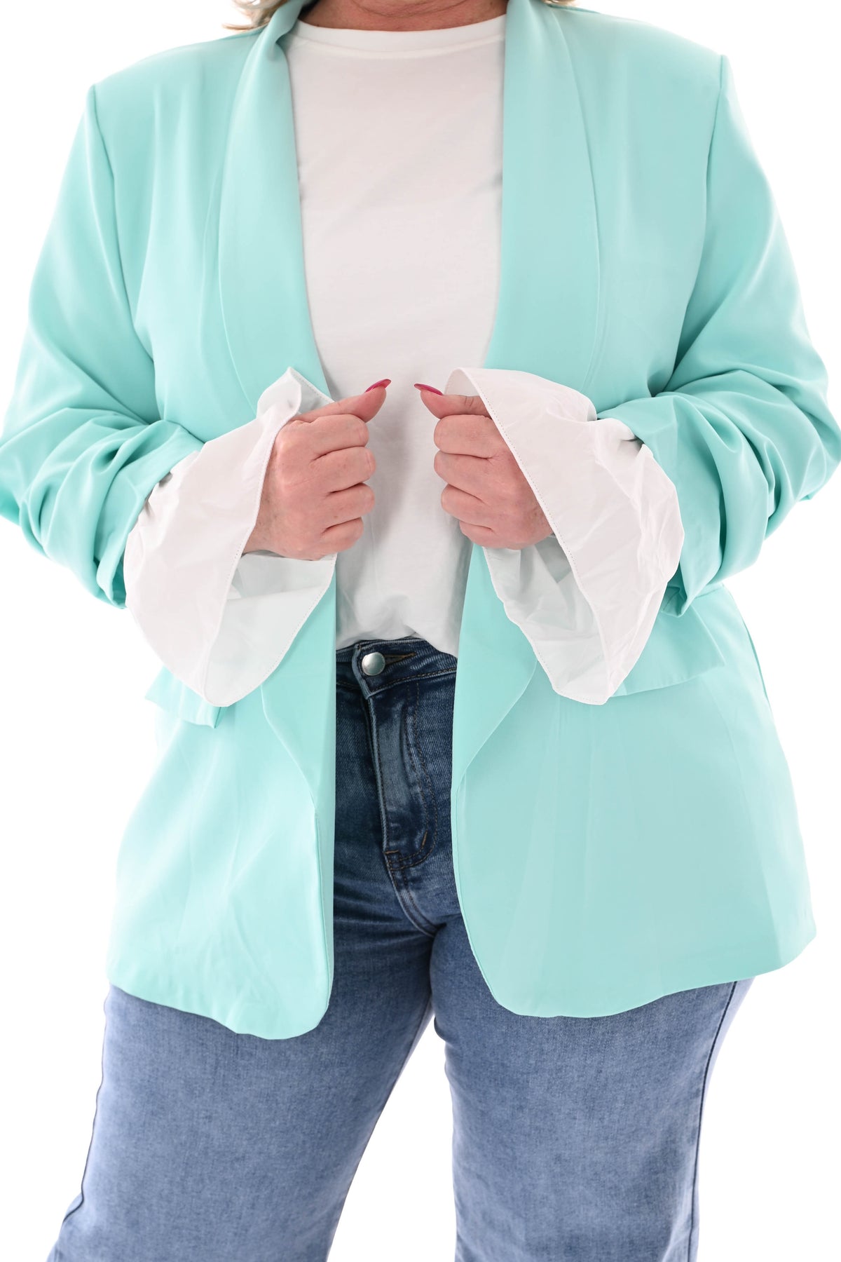 Blazer ophaalmouwen uni turquoise