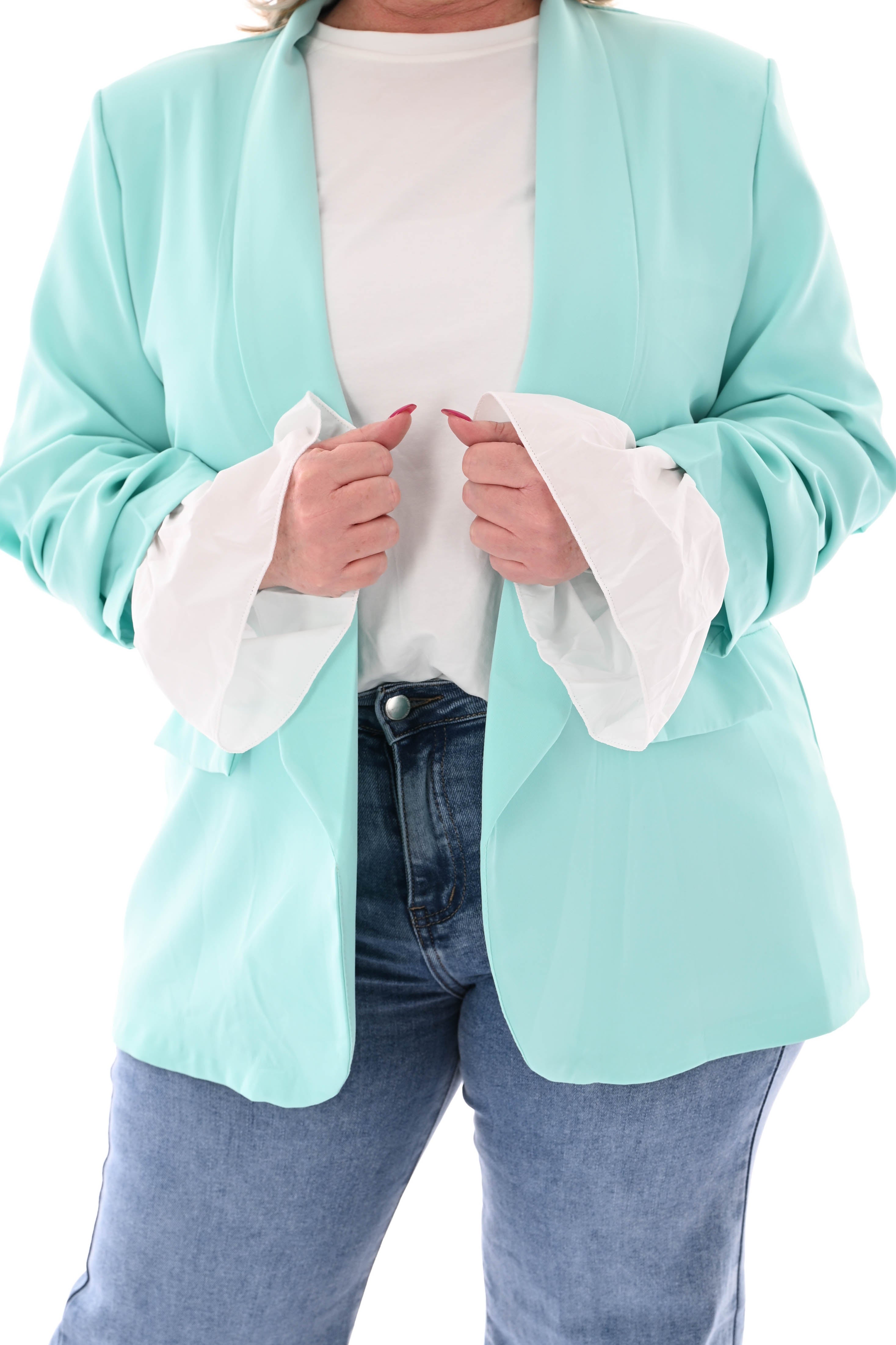 Blazer ophaalmouwen uni turquoise