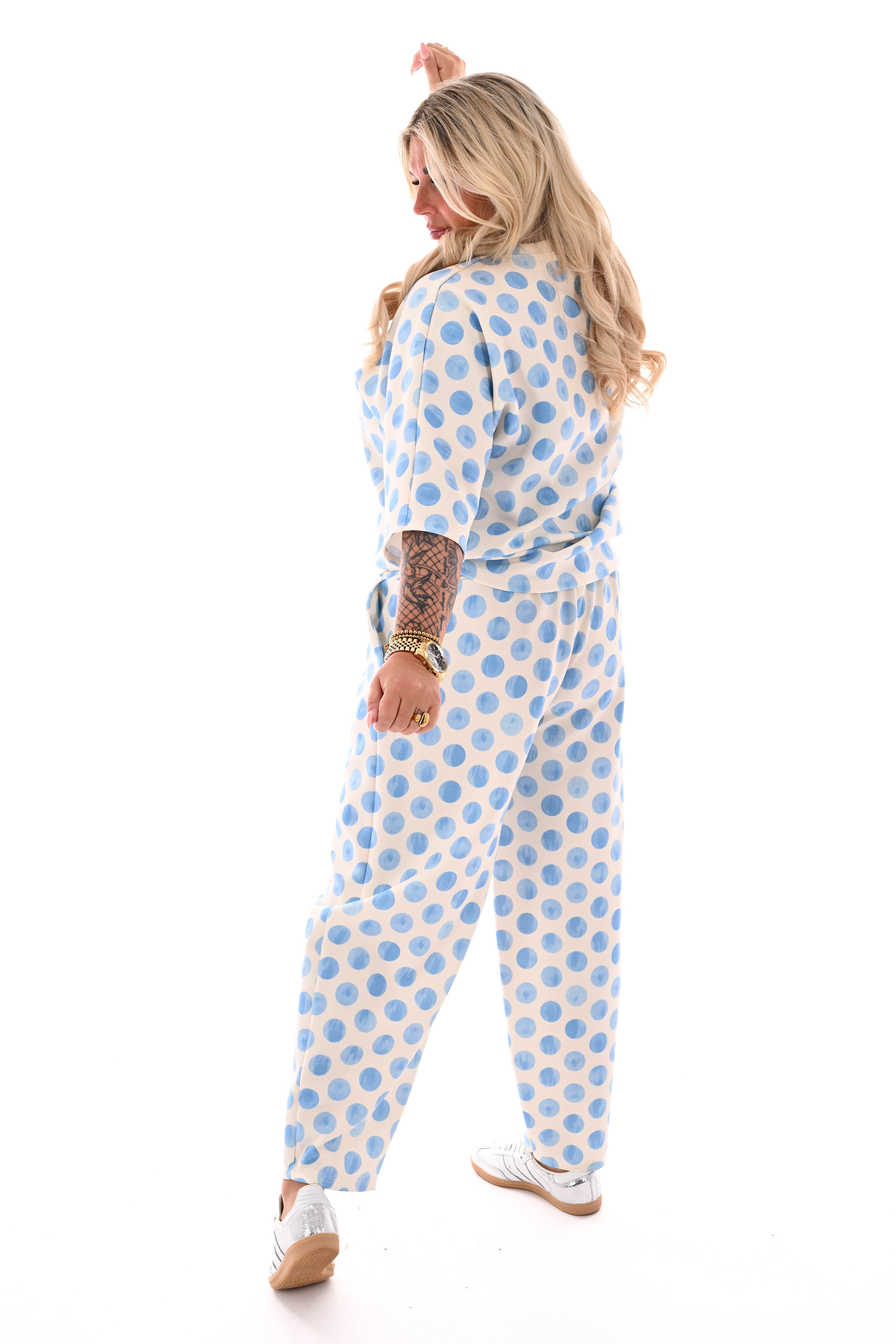 Tweedelig set korte mouwen dots lichtblauw