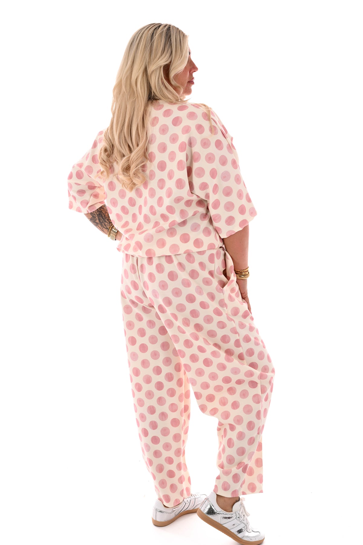 Tweedelig set korte mouwen dots lichtroze