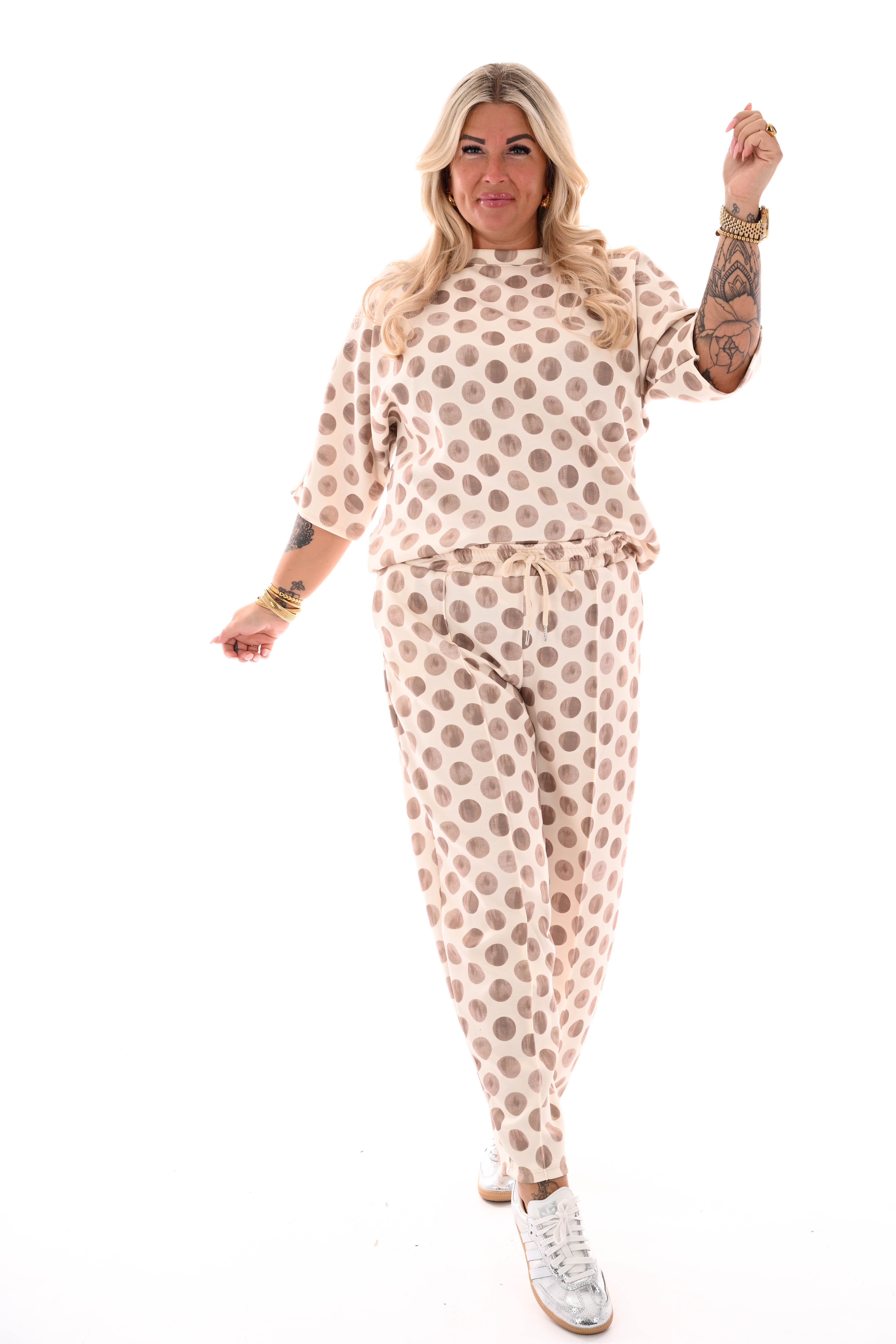 Tweedelig set korte mouwen dots beige