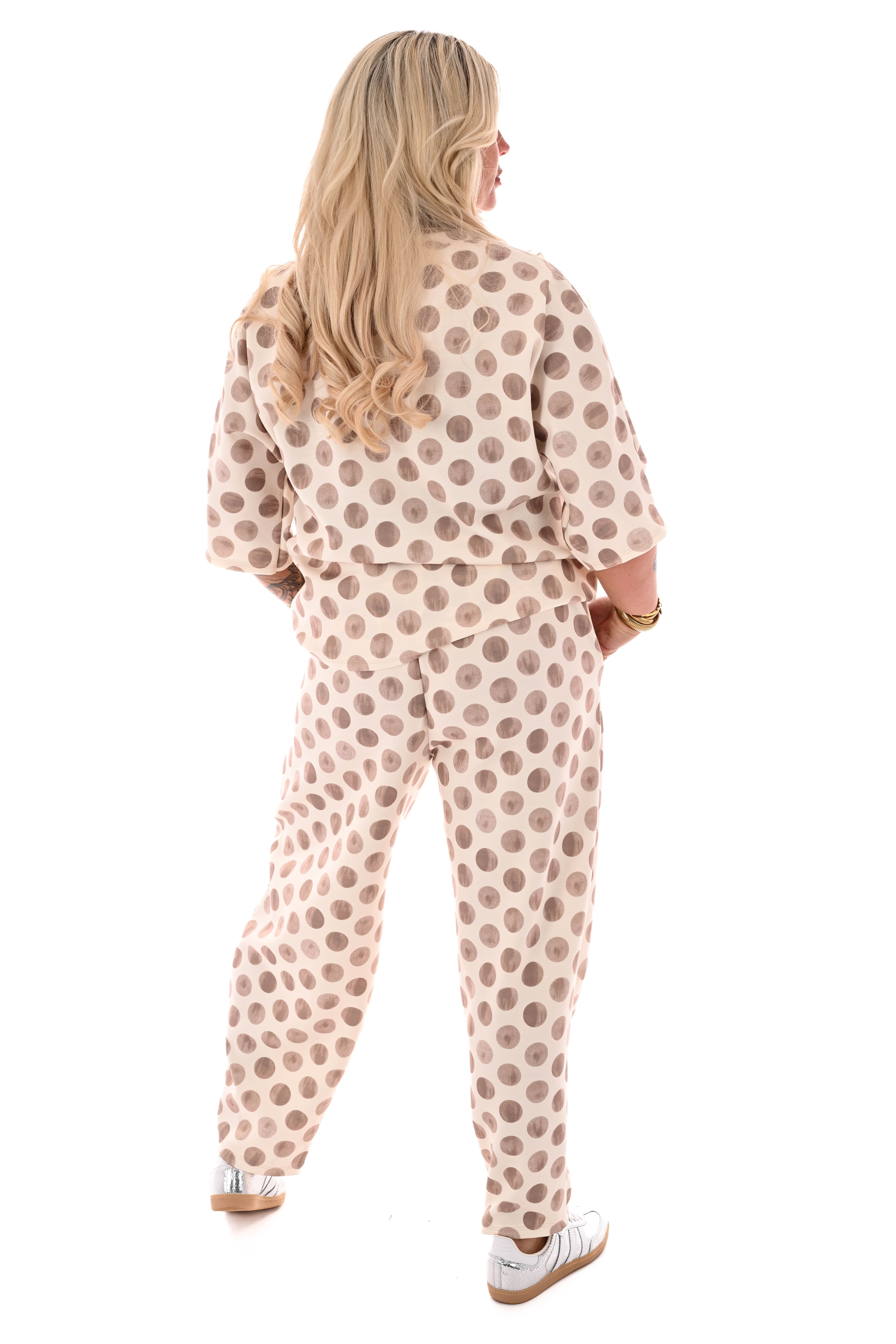 Tweedelig set korte mouwen dots beige