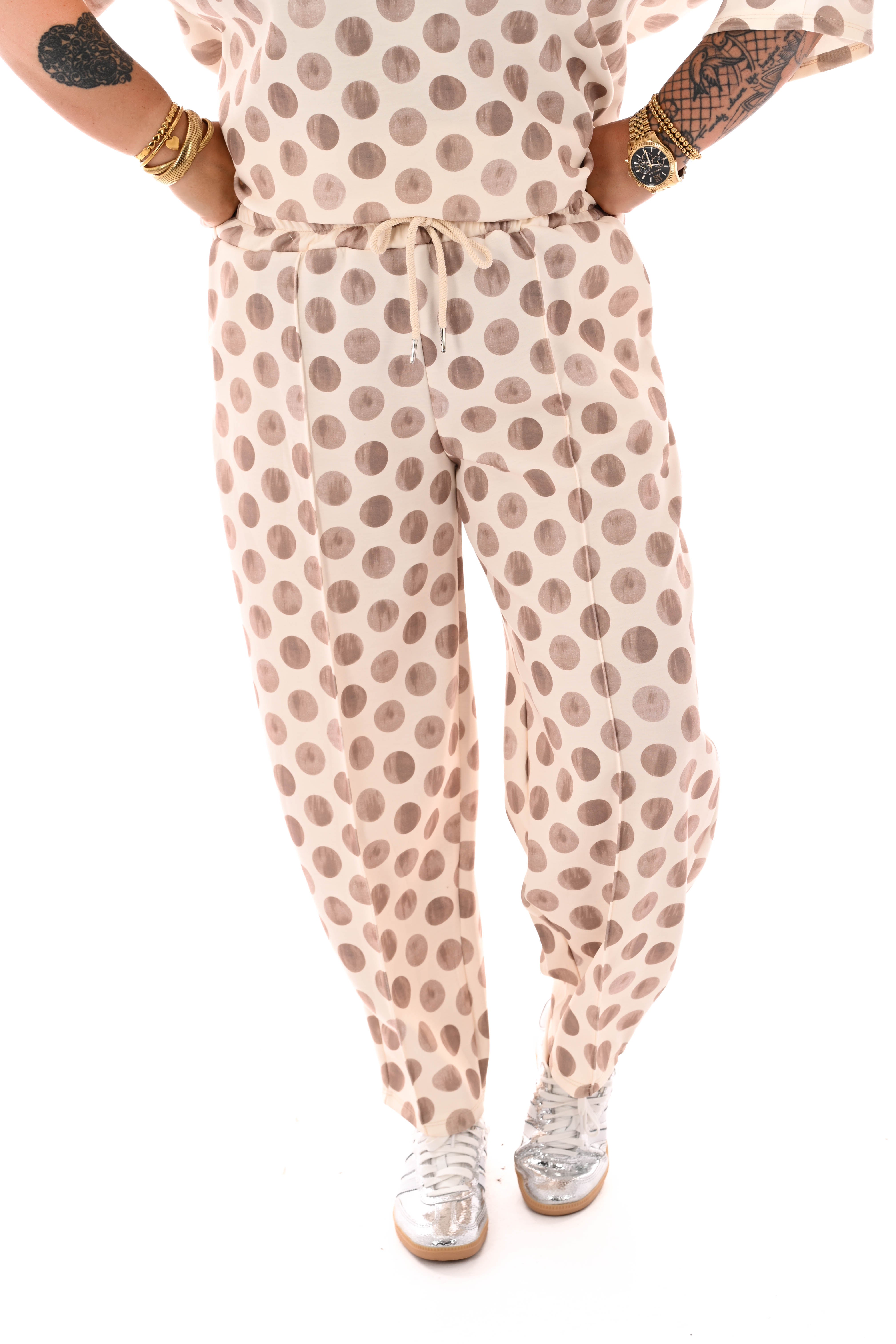 Tweedelig set korte mouwen dots beige