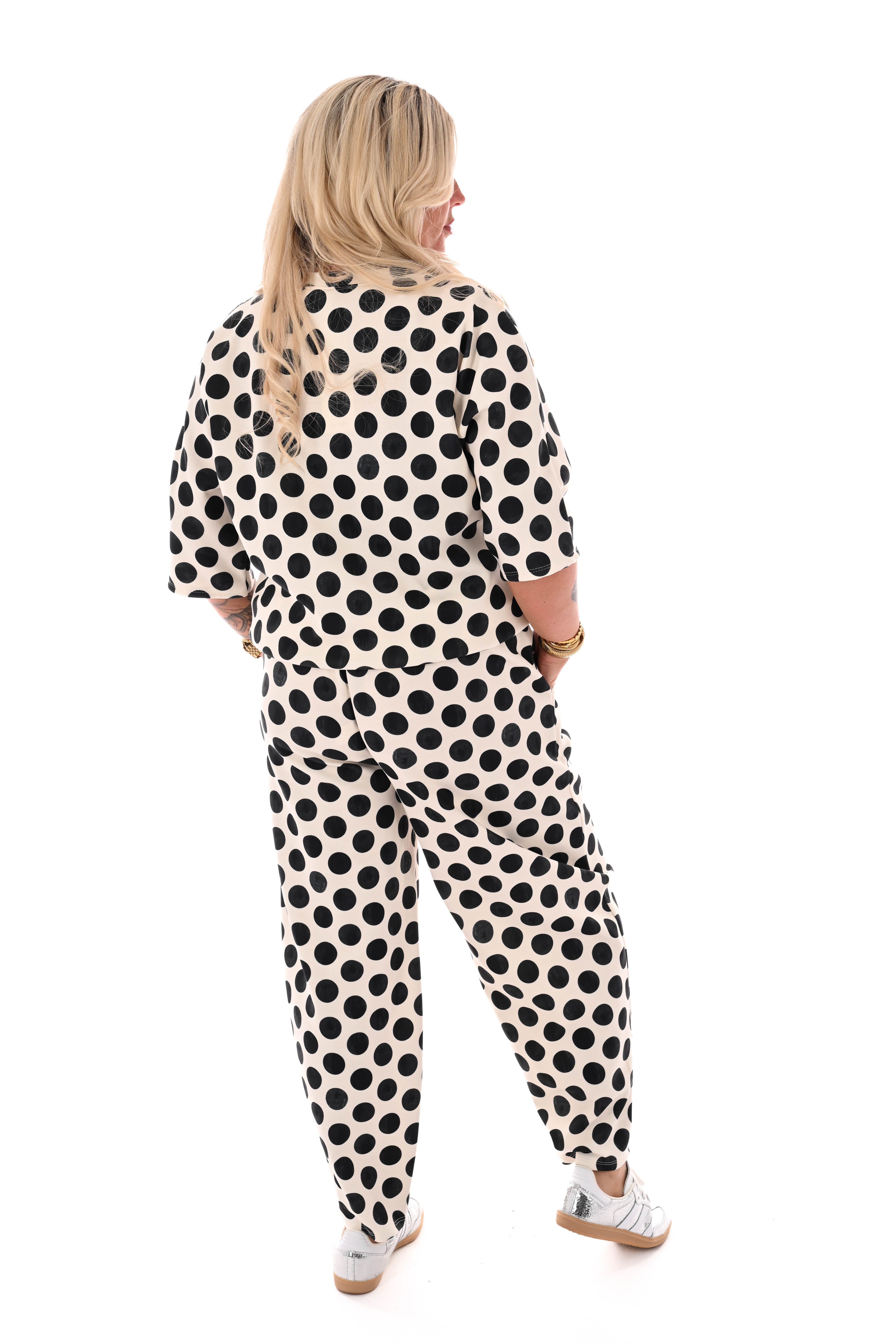 Tweedelig set korte mouwen dots zwart