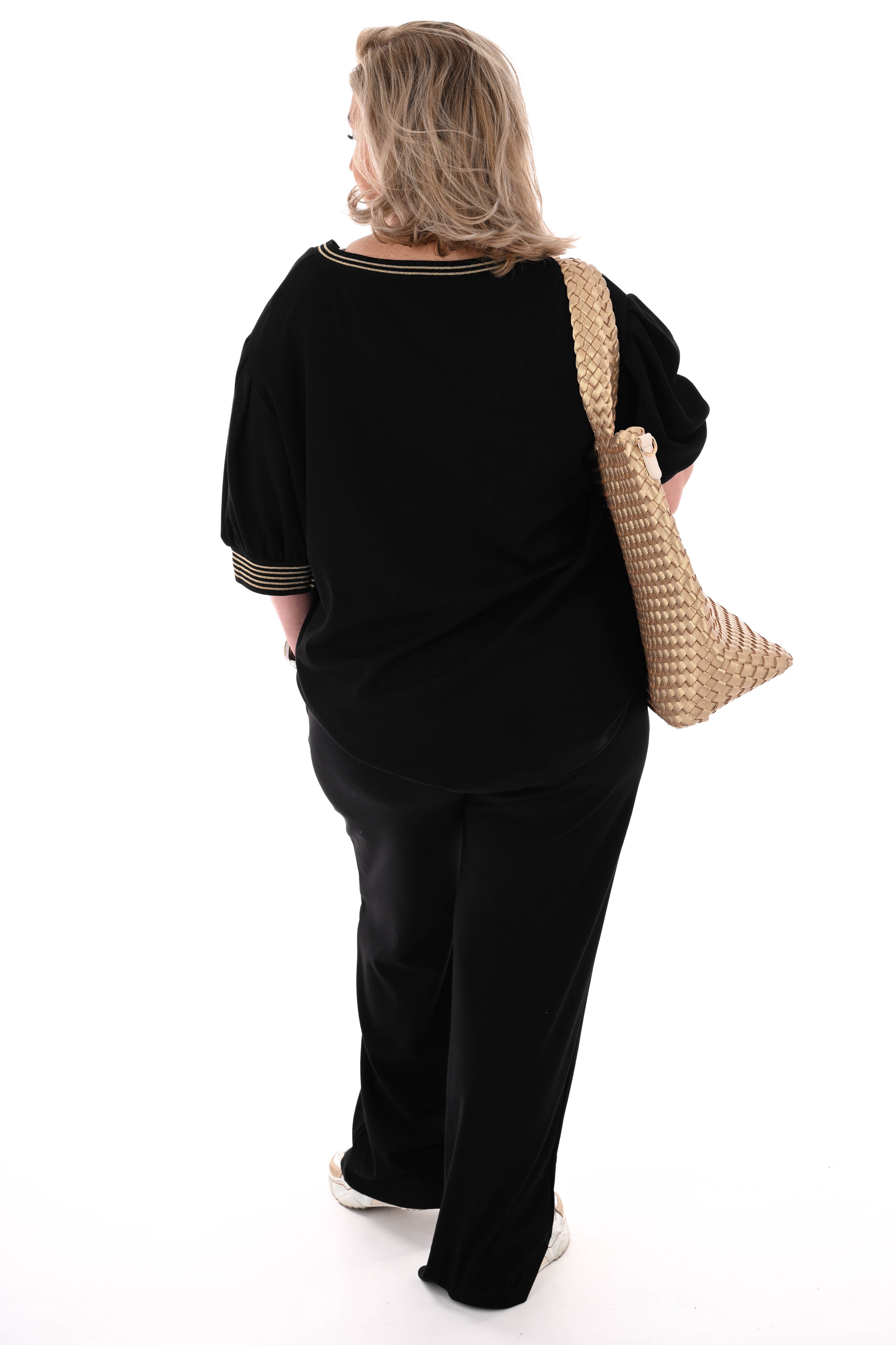 Tweedelig set korte pofmouwen glitterbies zwart