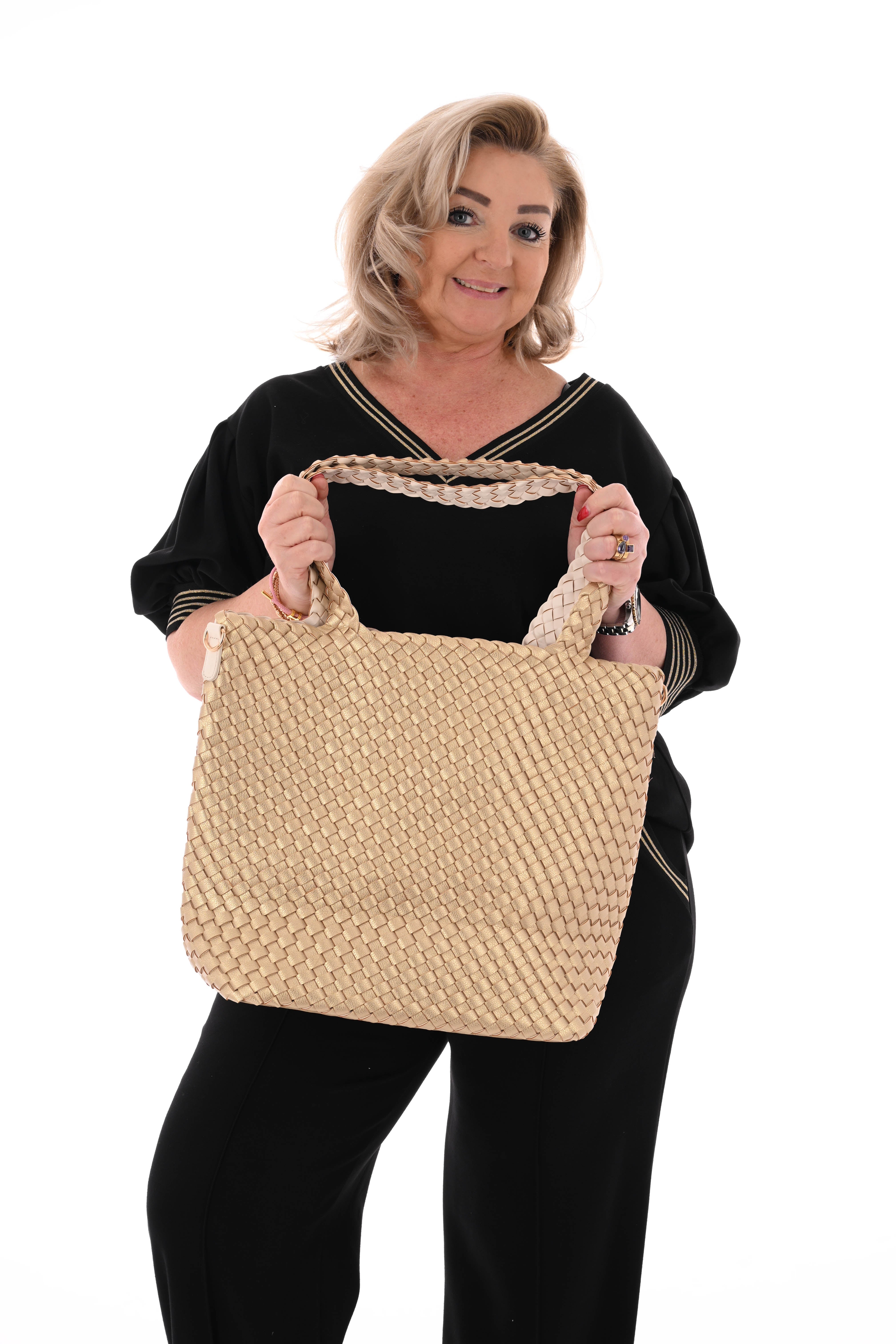 Tweedelig set korte pofmouwen glitterbies zwart