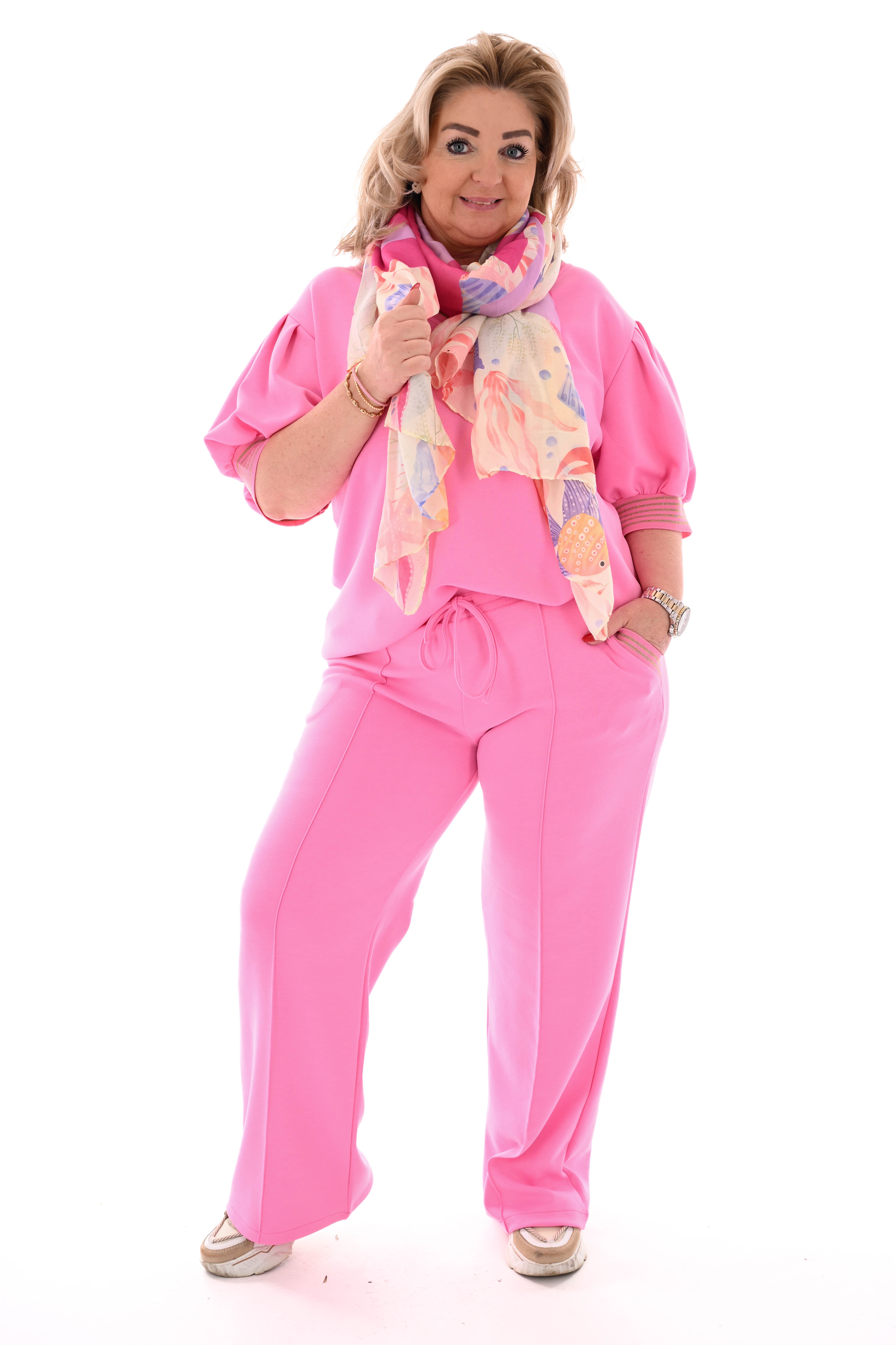 Tweedelig set korte pofmouwen glitterbies roze