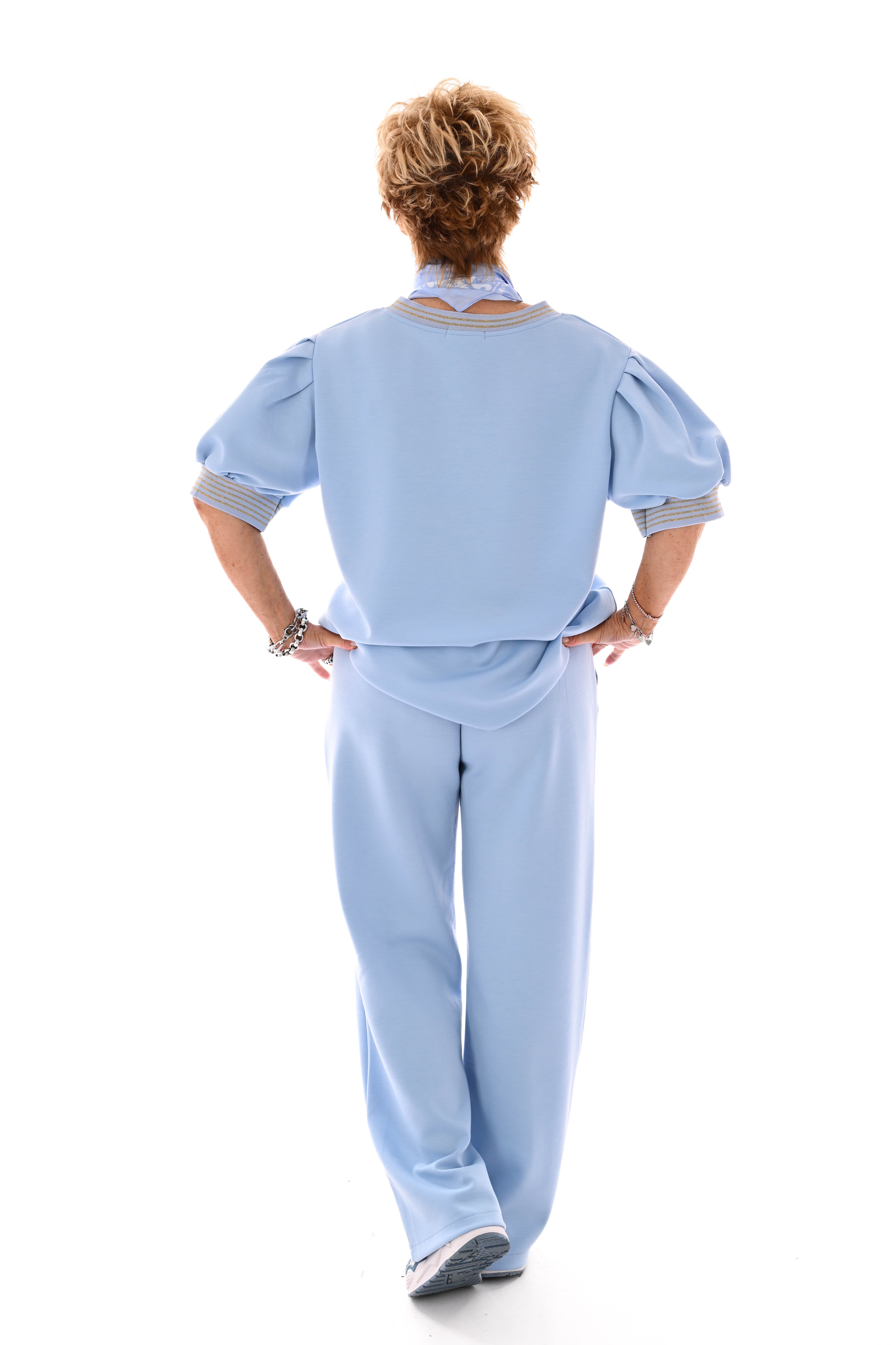 Tweedelig set korte pofmouwen glitterbies lichtblauw