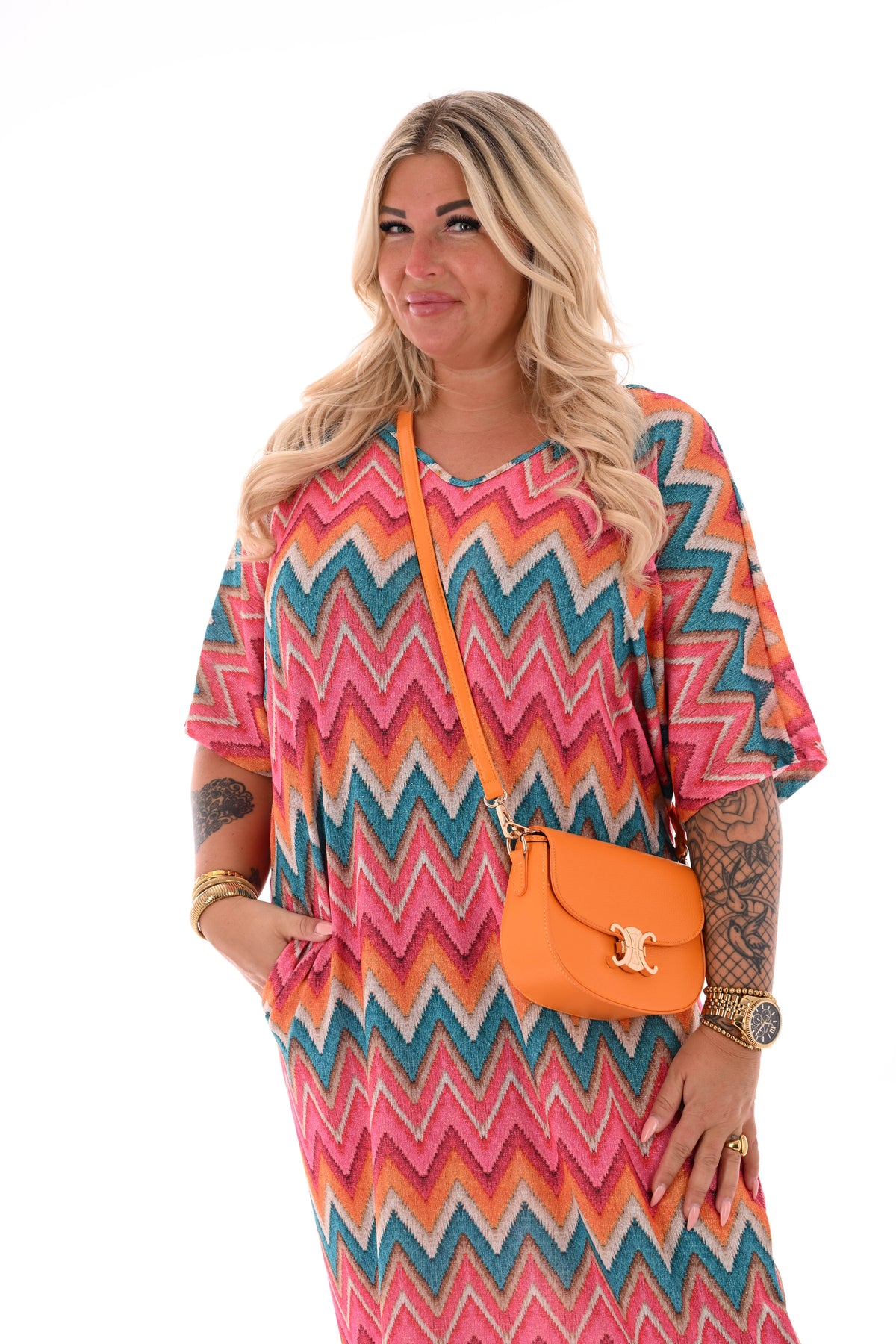 Crossbody tas met  C sluiting oranje