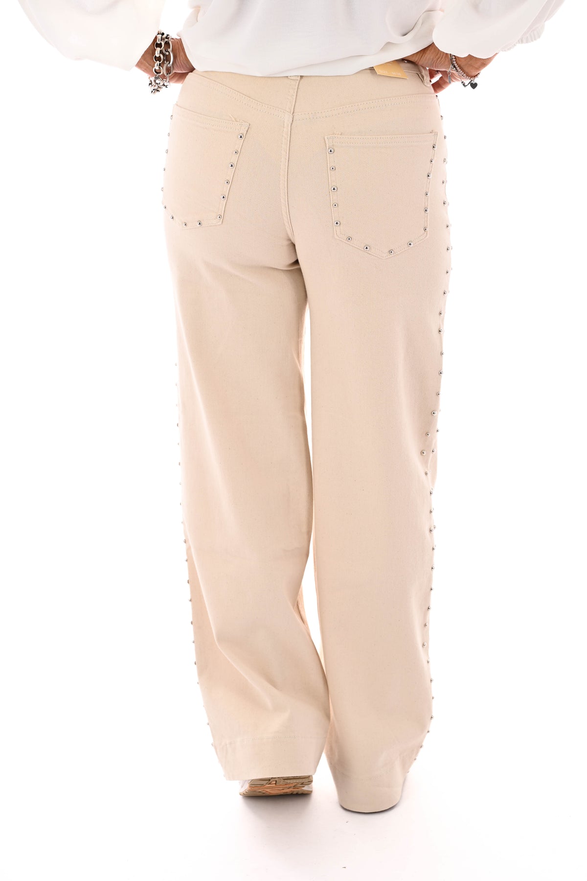 Laulia jeans wide leg studs beige