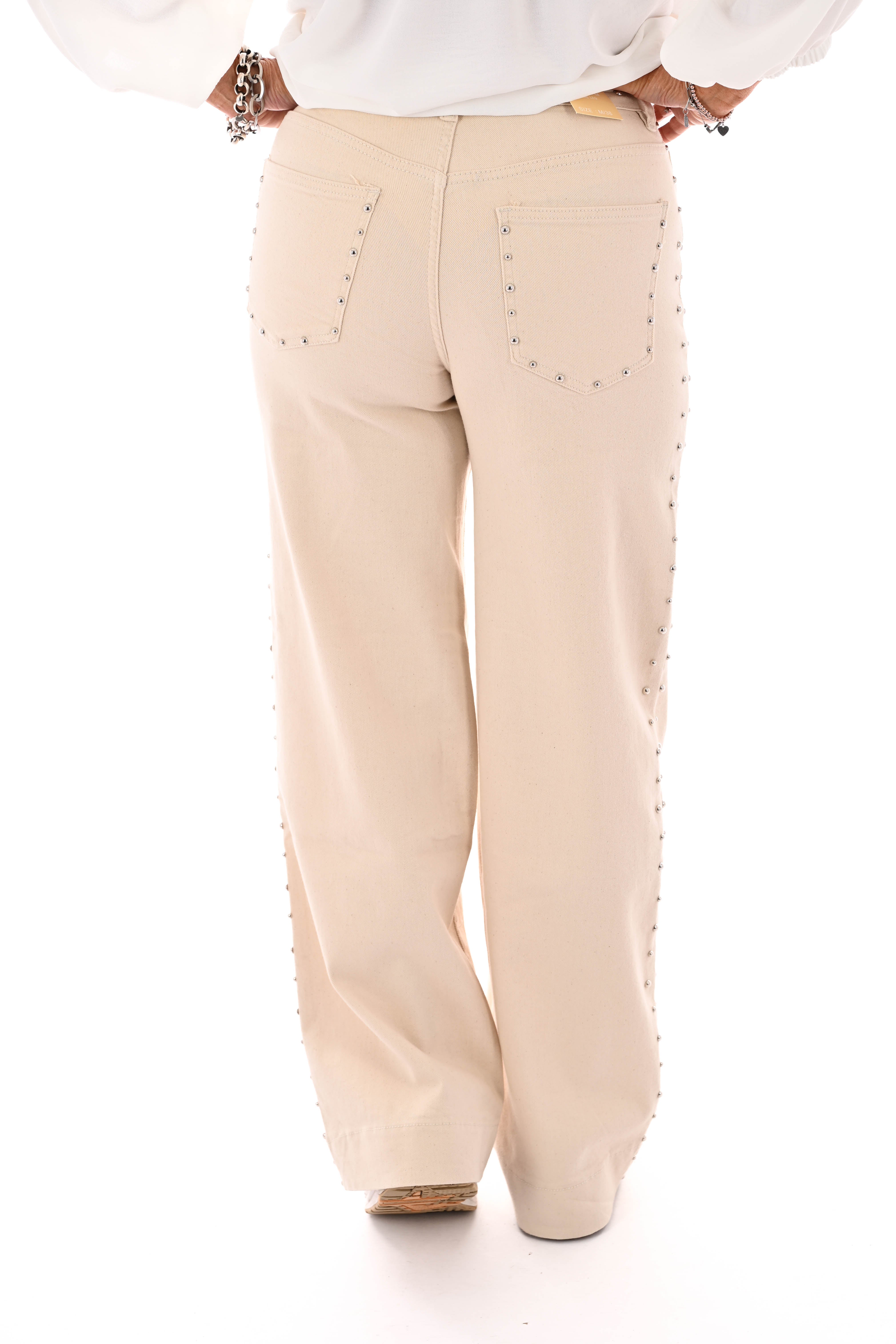 Laulia jeans wide leg studs beige