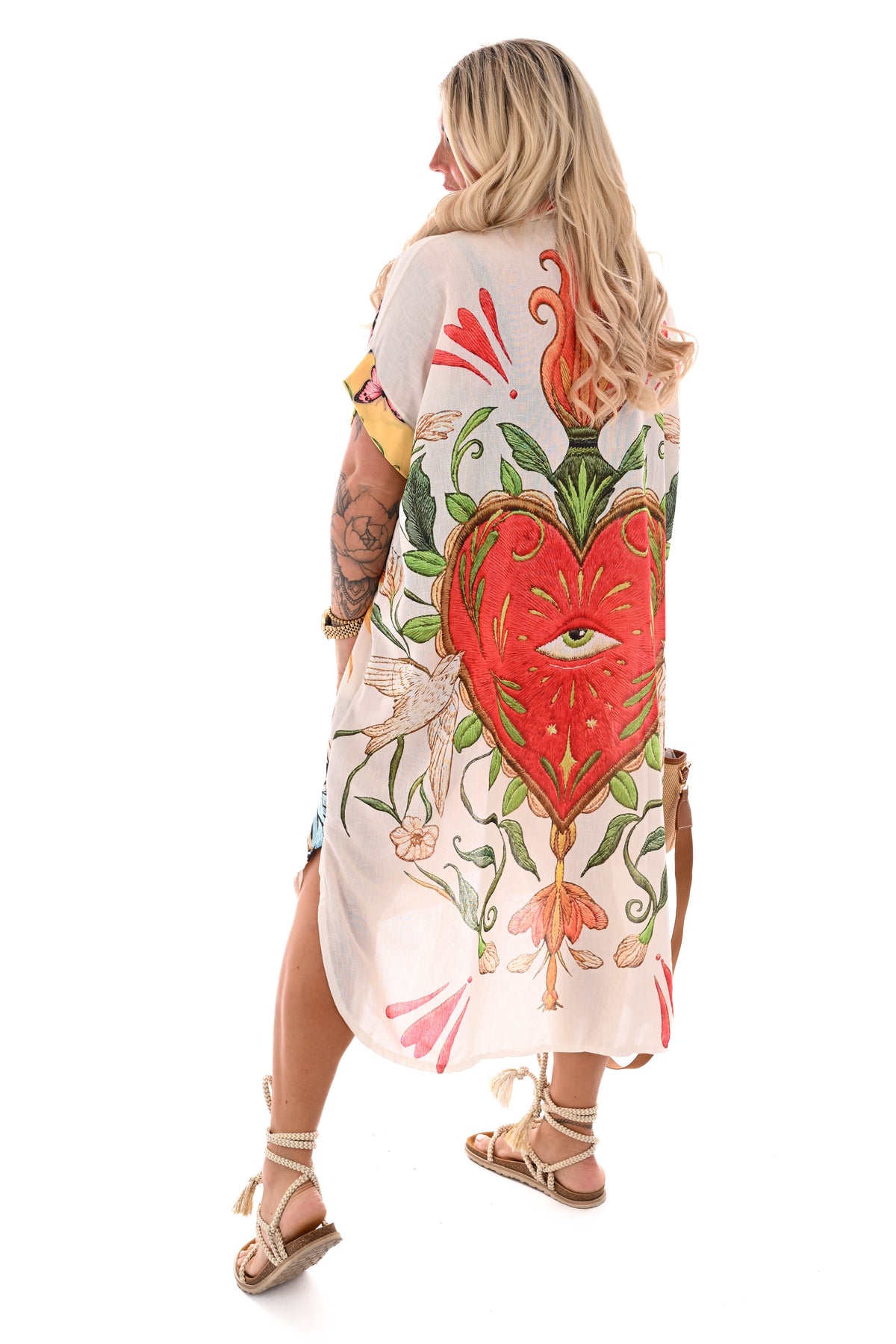 Lange blouse jurk mixed print zon geel