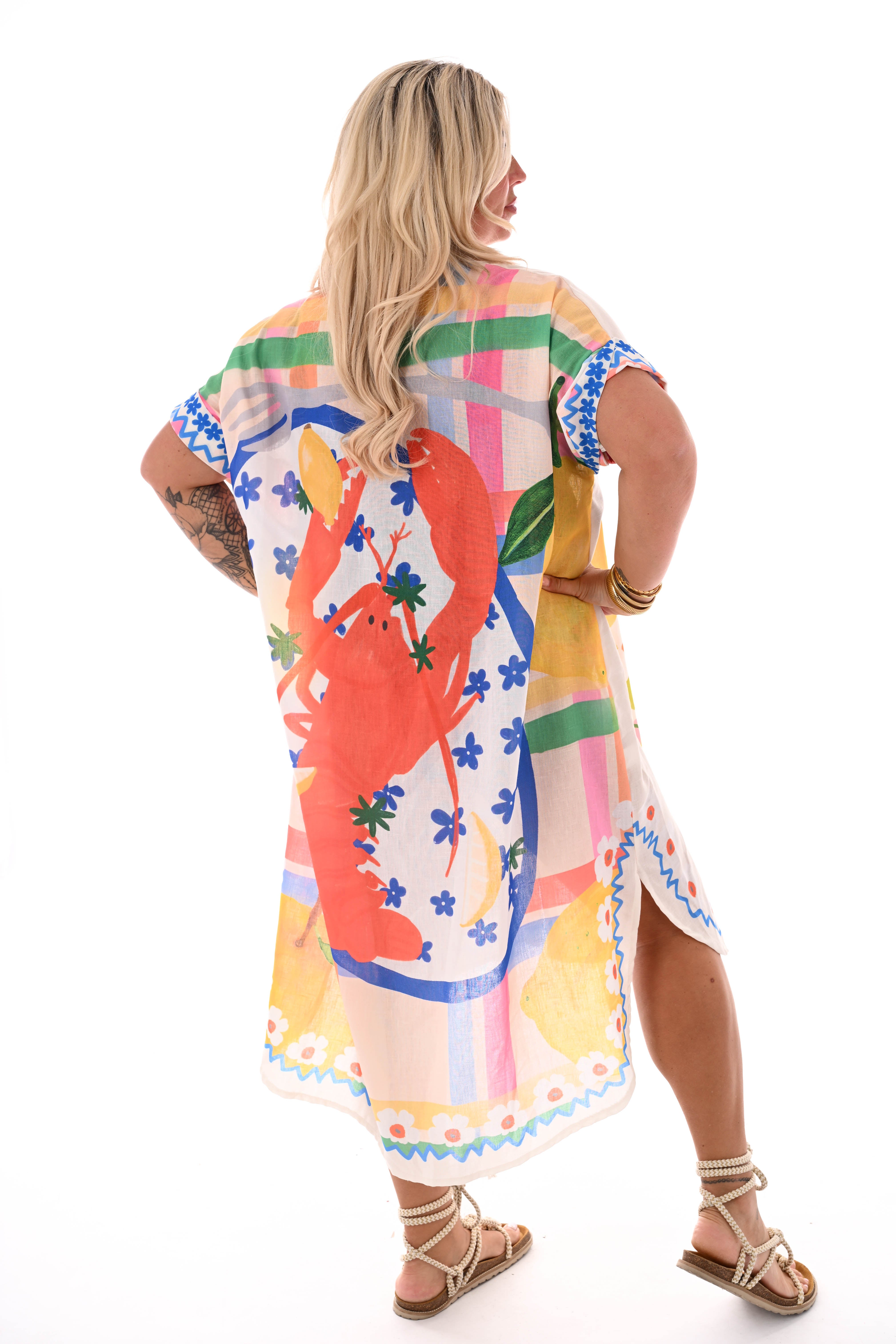 Lange blouse jurk mixed print lemons/oranges oranje