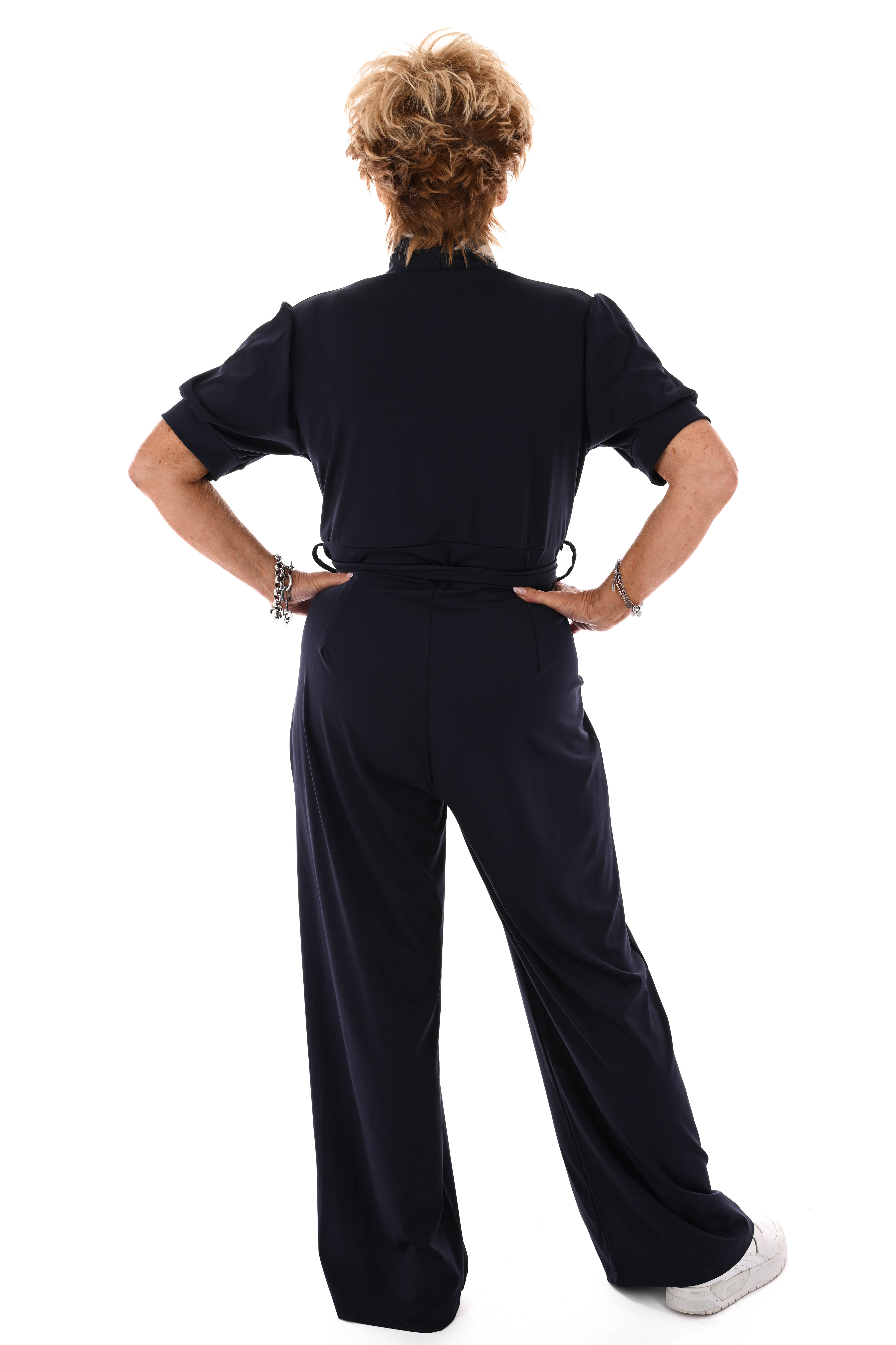 Travel jumpsuit overslag korte mouwen marineblauw
