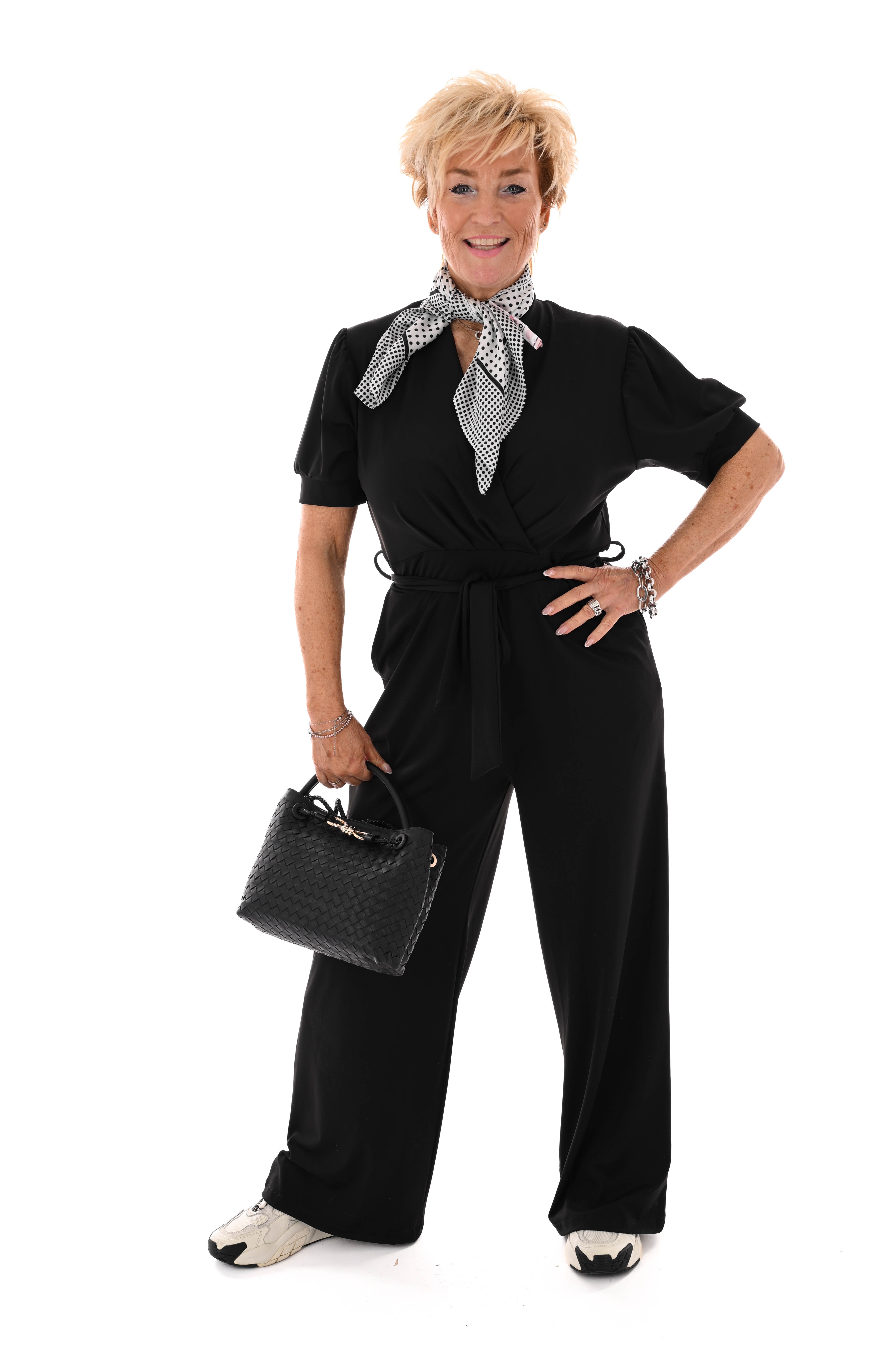 Travel jumpsuit overslag korte mouwen zwart